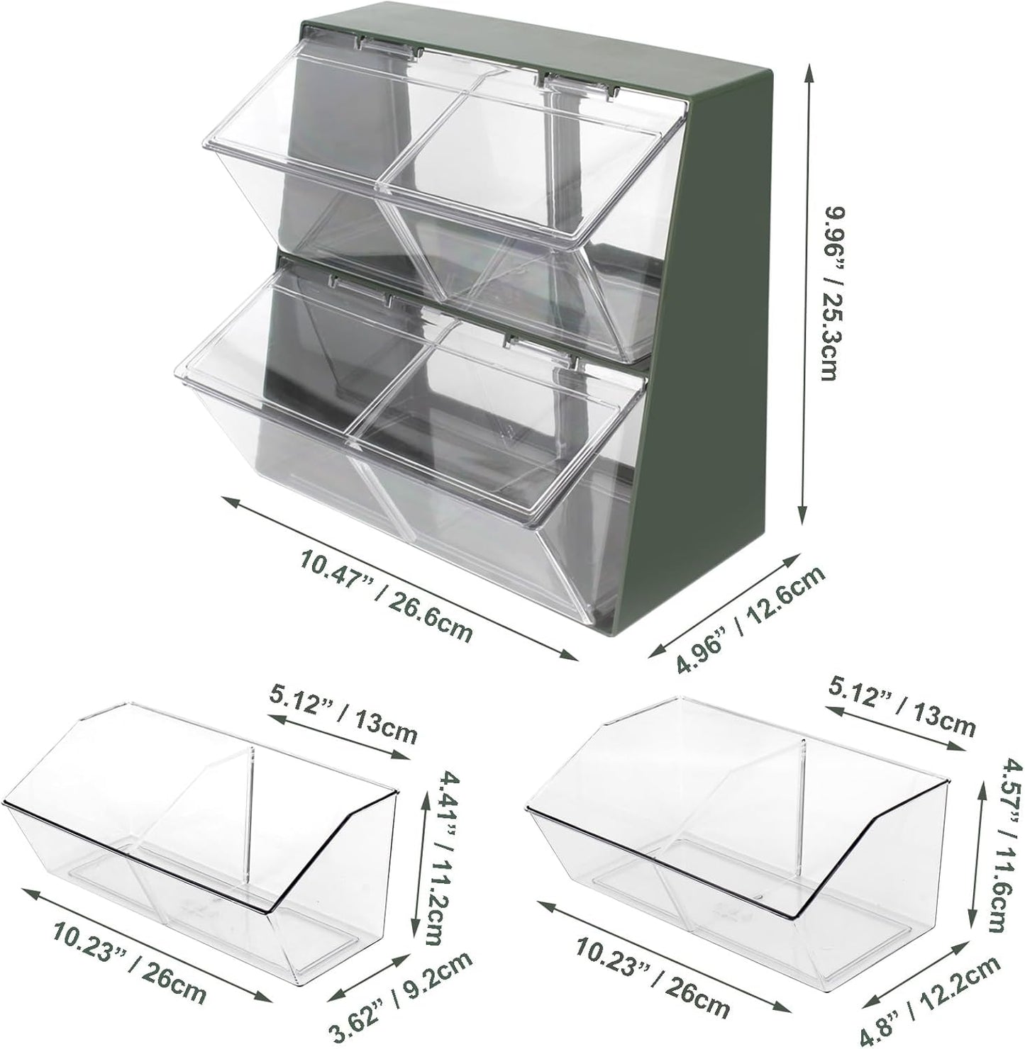 Bokelai Plastic Tea Bag Organizer with Lid - Large Capacity K Cup Holder Countertop & Desk Storage Station for Capsule, Creamer, Sugar Pods & Face Masks - Green/Clear
