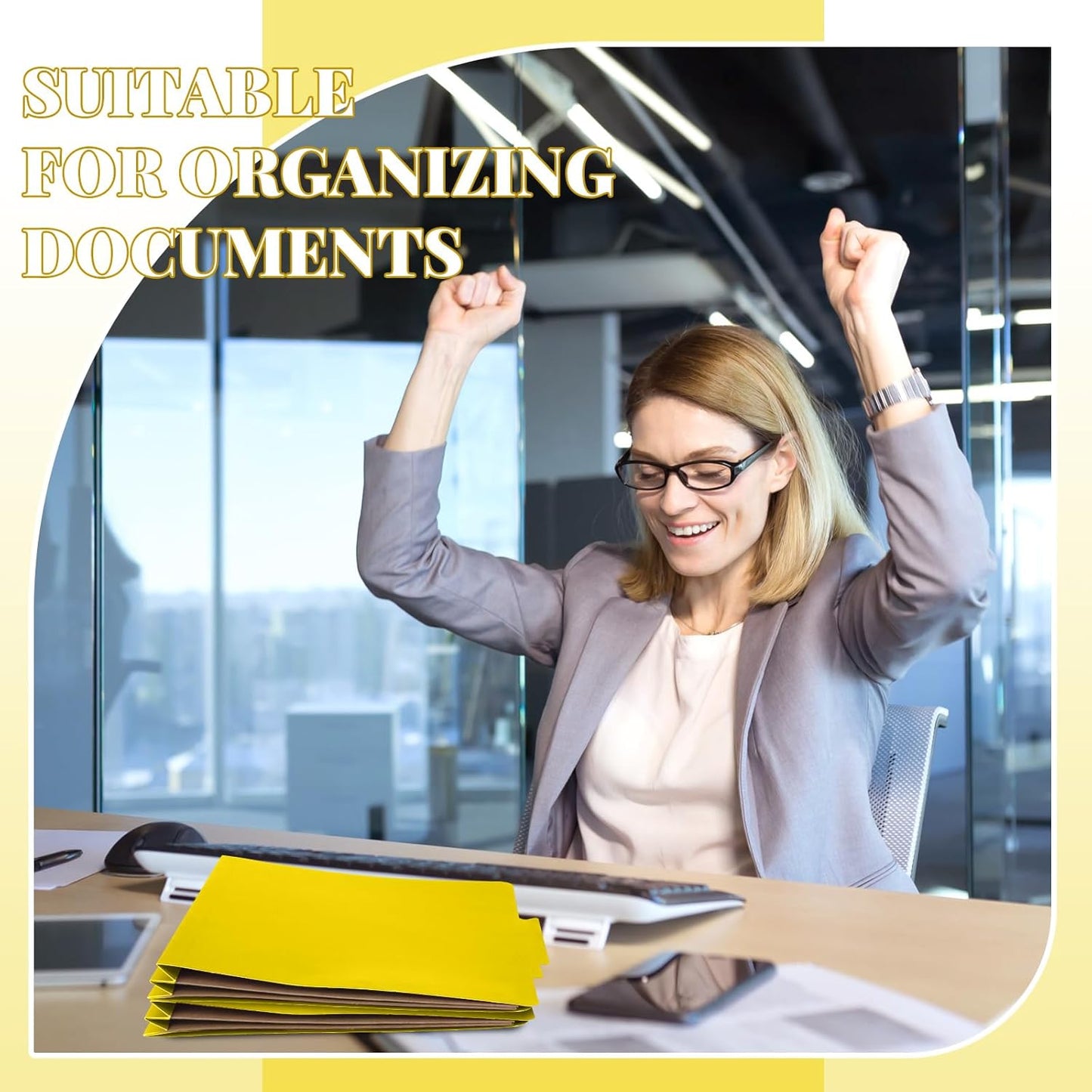 36 Pcs Classification Folders Letter Size, Back to School Supply for Teacher, Student, 2 Pocket Dividers Pressboard File Folder Bulk with 2 Fasteners, 2 in Expanding File Organizer (Yellow)