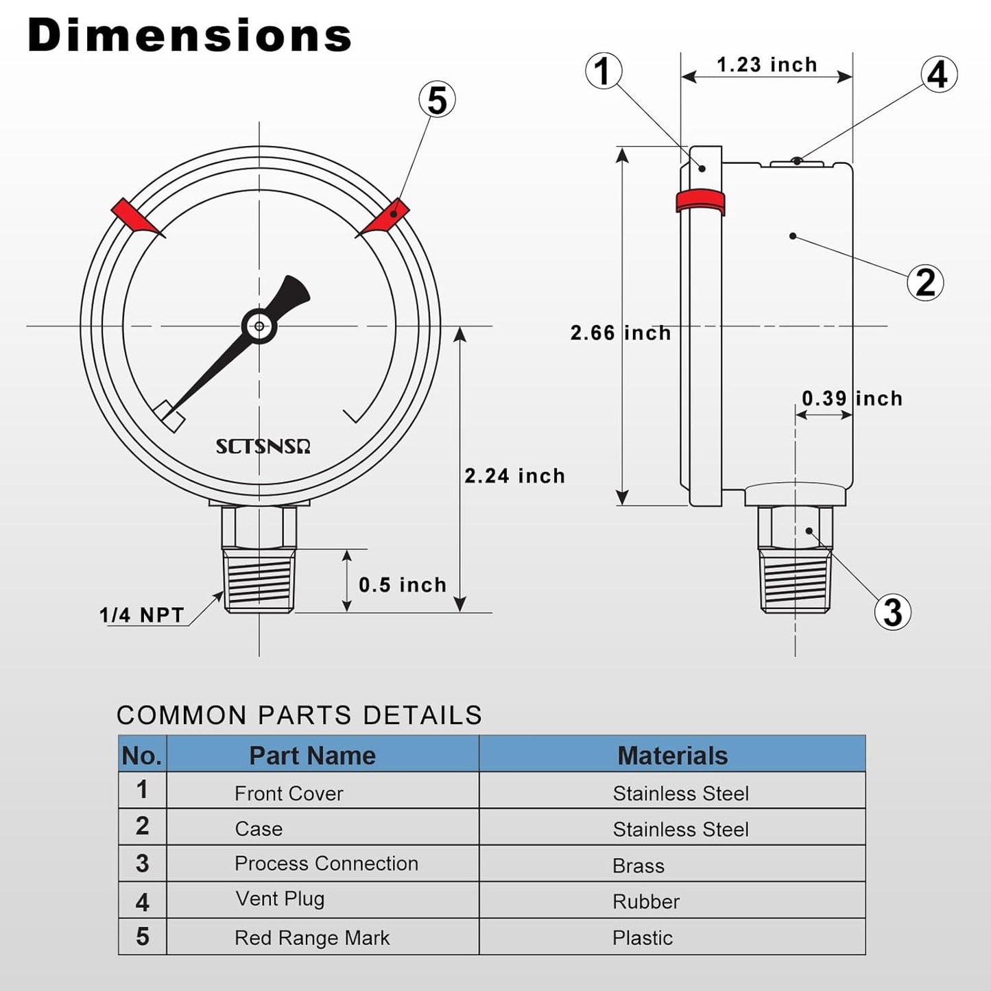 0 to 5000 Psi Hydraulic Pressure Gauge, Glycerin Liquid Filled, 2.5 inch Dial, 1/4" NPT Lower Mount, Stainless Steel Case, for Regulator, HVAC System, Beer Keg, Brew Setup,High Pressure Test