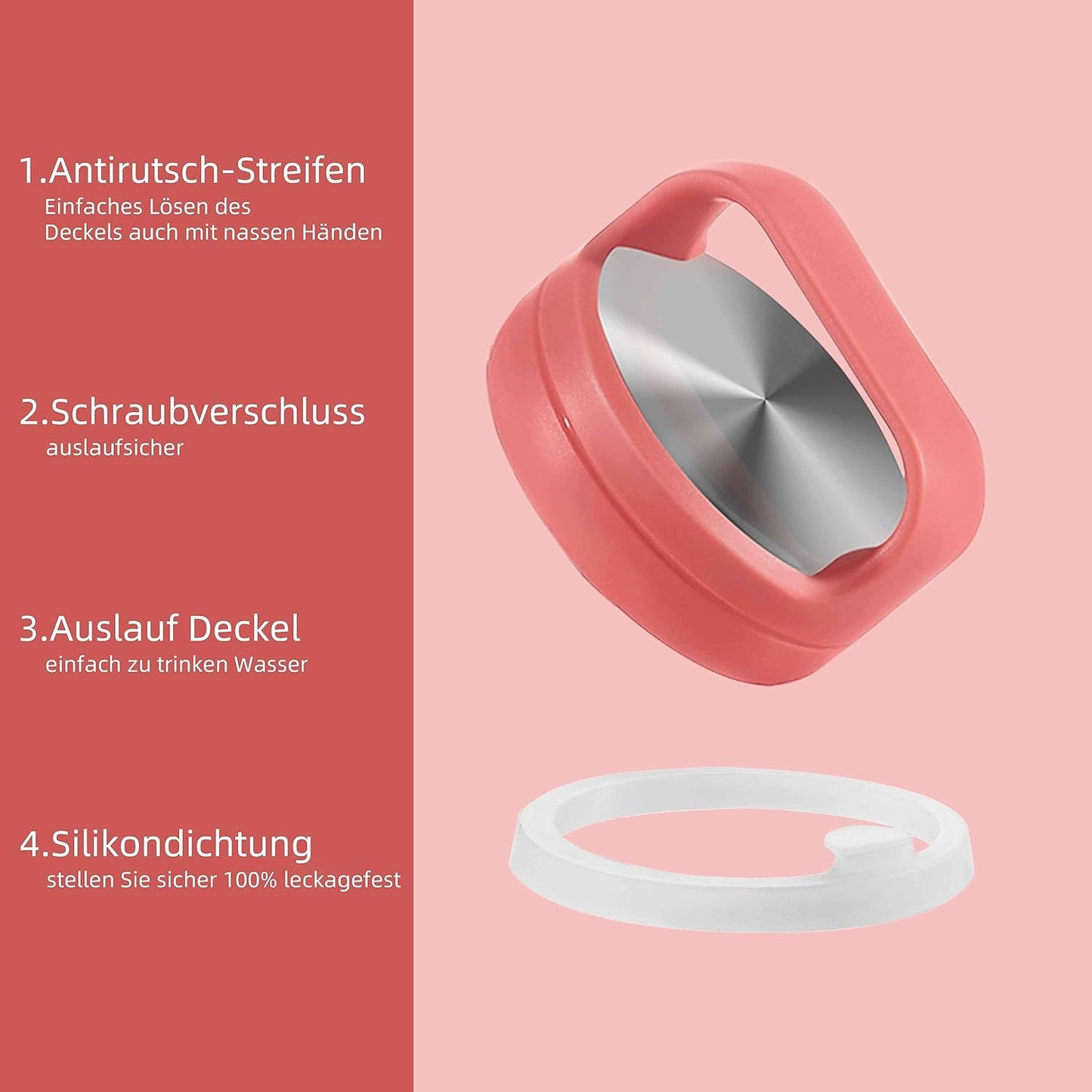 IDEUS Insulated Stainless Steel Water Bottle with 2 Leak-Proof Lids, Thermal Water Flask for Hiking Biking, 40oz, Red