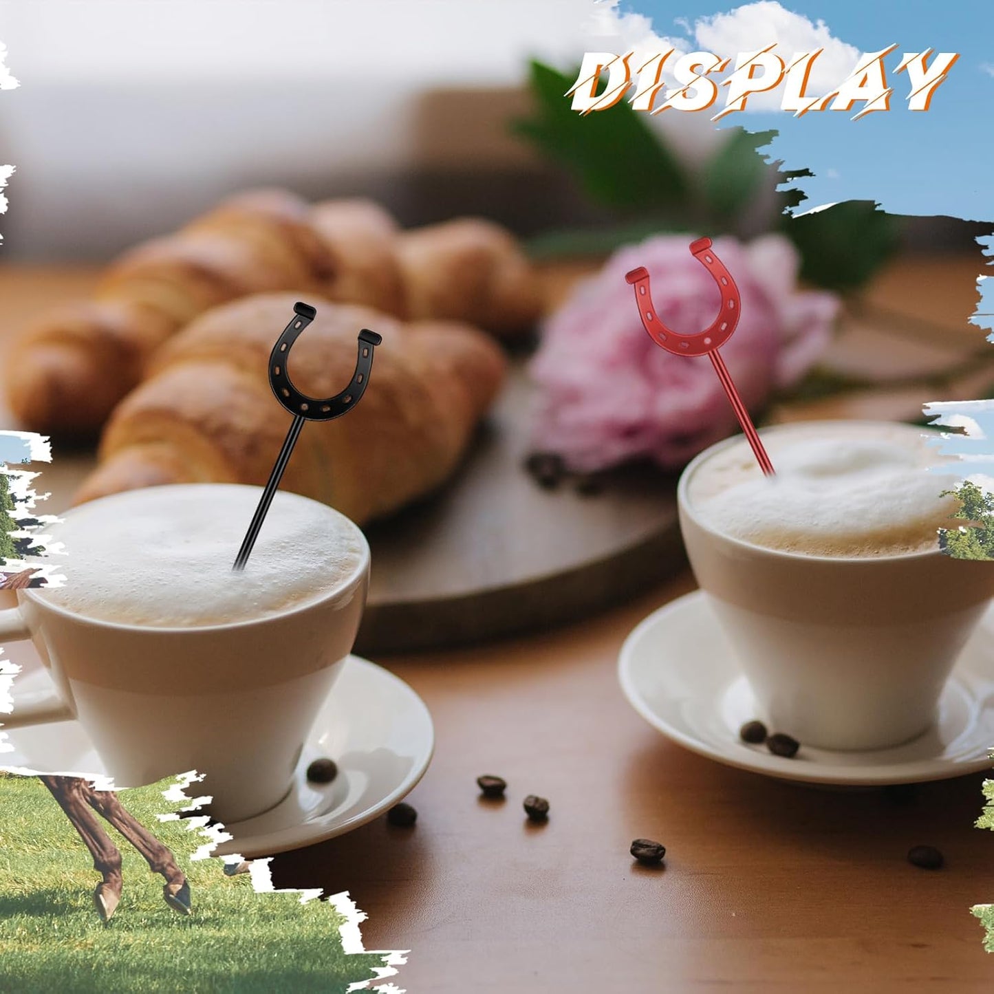 6 Inch Derby Drink Plastic Stirrers Swizzle Sticks for Cocktails Coffee Reusable U Shaped Horseshoe Drink Stirrers for Coffee Beverage Party Bar Weddings Events(Black,red,30 Pcs)