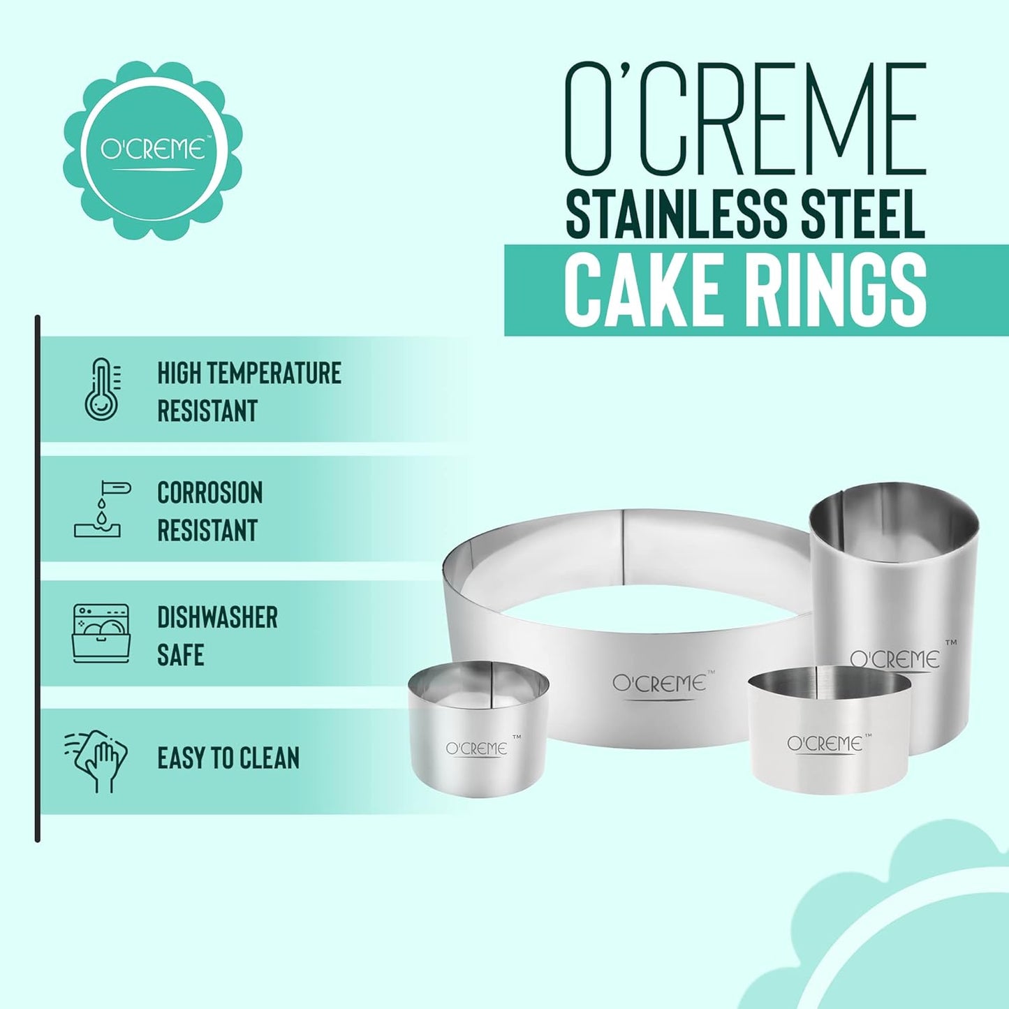 O'Creme Cake Ring Sturdy Stainless Steel Round Mousse Cake Ring Mold for Baking, Dessert Cake Decorating Pastry Rings 3 Inch Diameter x 2-3/4 Inch High