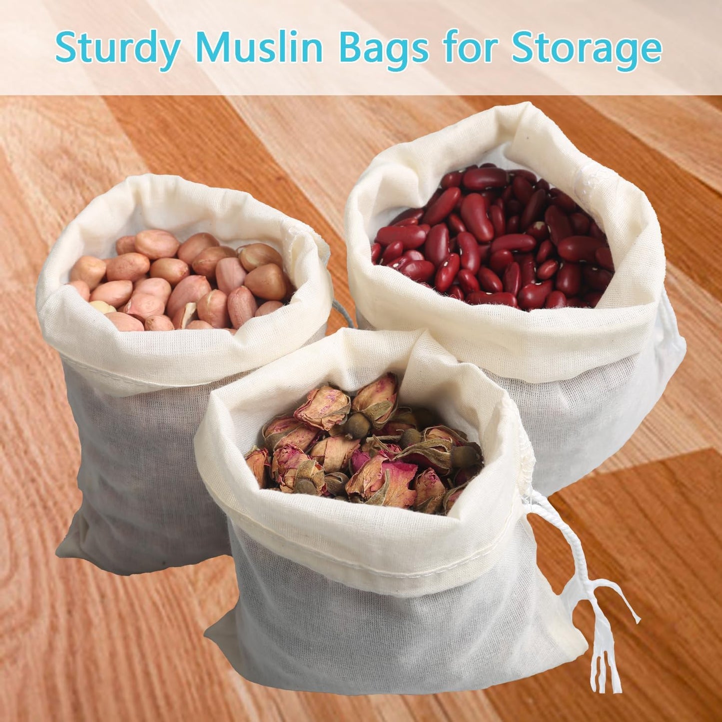 Eketirry Spice Bags, 10pcs Reusable Empty Tea Bags, Muslin Strainer Bags, Soup Bags for Cooking, Natural Cotton Fine Mesh Cheesecloth Bags for Cold Brew Coffee(7 x8Inch)