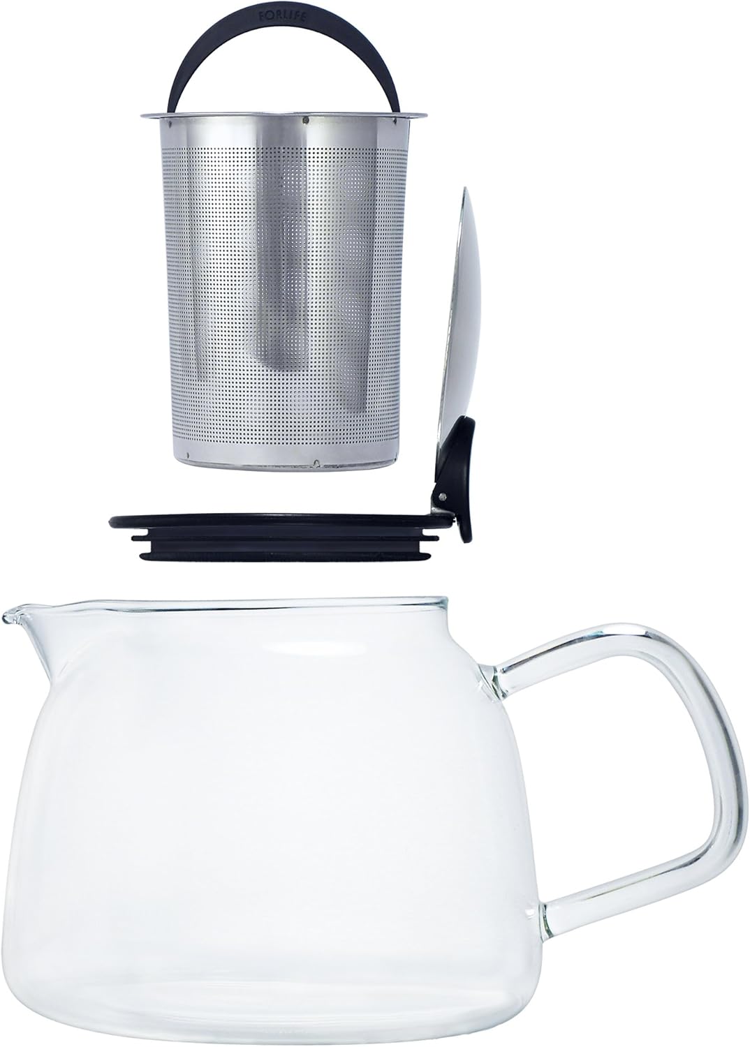 Forlife Bell Glass Teapot with Basket Infuser, 24-Ounce/730ml, White