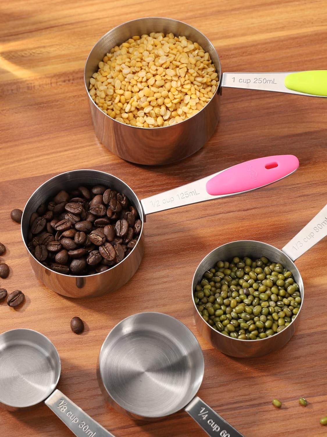 Joyhill Stainless Steel Measuring Cups and Spoons Set of 10 Piece, Nesting Metal Measuring Cups Set with Soft Touch Silicone Handles for Dry and Liquid Ingredients, Cooking & Baking (Colorful)