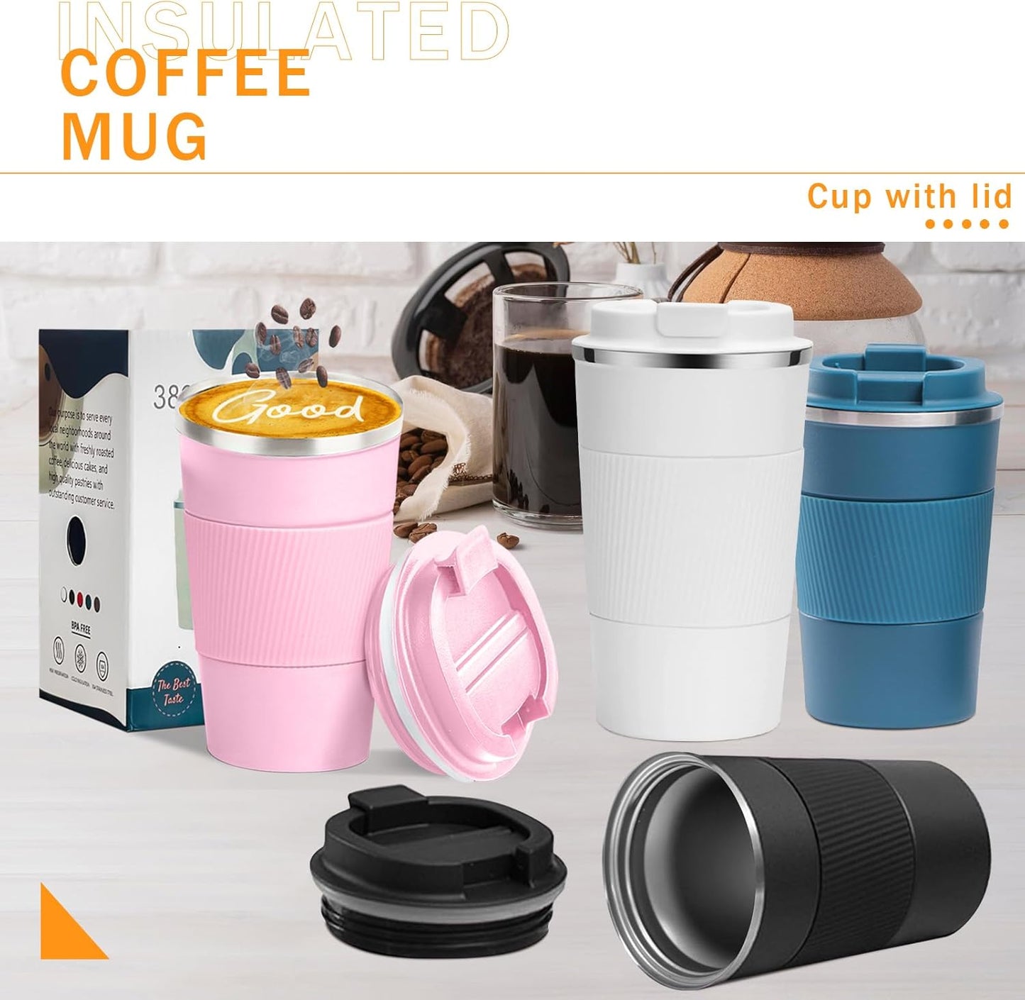 YINBAOGE Insulated Travel Coffee Mug Spill Proof Leak Proof Pobtable To Go Camping Stainless Steel Coffee Tumbler Reusable Coffee Cups with Lids Thermos for Hot and Cold Drink (Pink, 17 OZ)