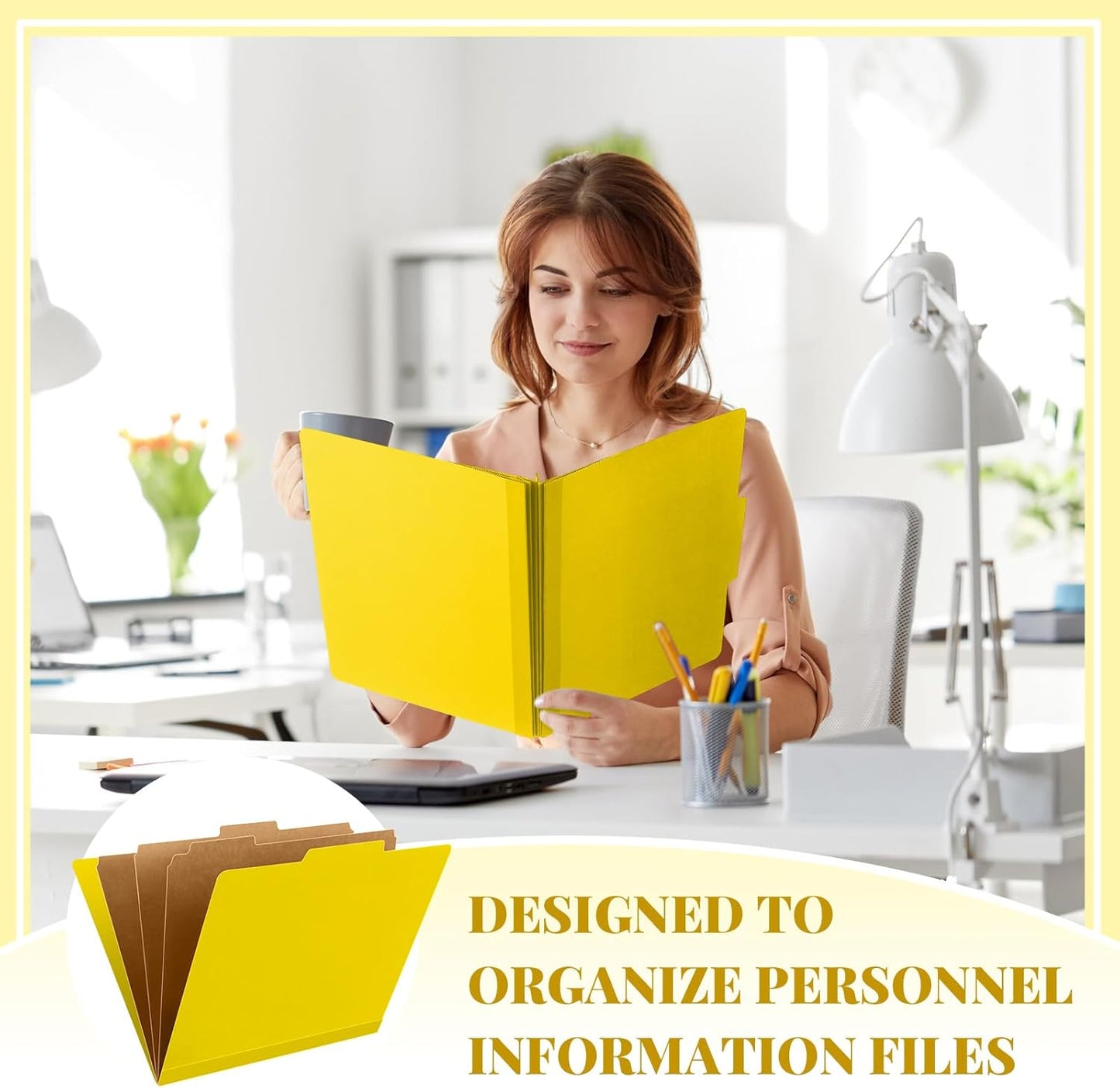 12 Pcs Classification Folders Letter Size, Back to School Supply for Teacher, Student, 3 Dividers Pressboard File Folder Bulk with 2 Fasteners, 3.5 Inch Expanding File Organizer (Yellow)