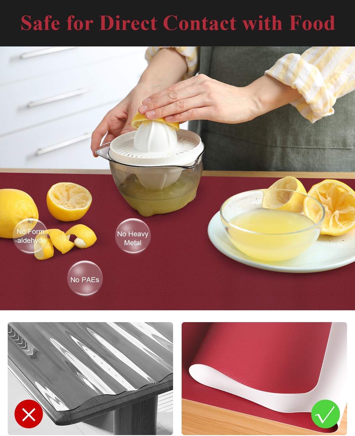 Wine Red Plastic Table Cover Protector, 24" x 48" Waterproof Easy Flat PVC Desk Pad Mat, 1.5mm Thick Rectangle Vinyl Table Top Protector for Dining Room Table, Office, Dresser