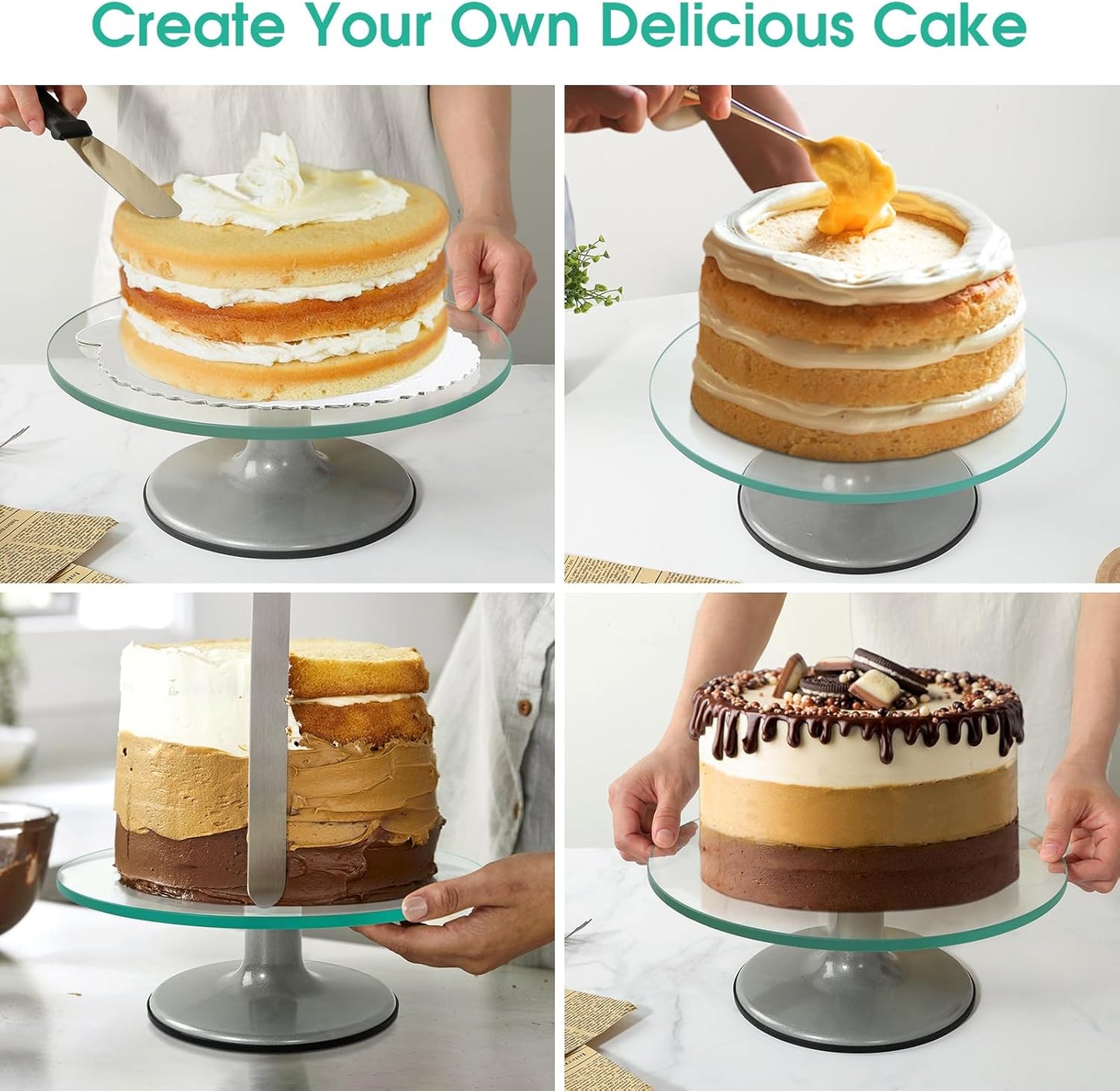 Uten Glass Cake Turntable for Decorating, 12 Inch Rotating Cake Stand, Large Revolving Cake Spinner Stand for Birthday, Party, Wedding Cake Baking Supplies Tools