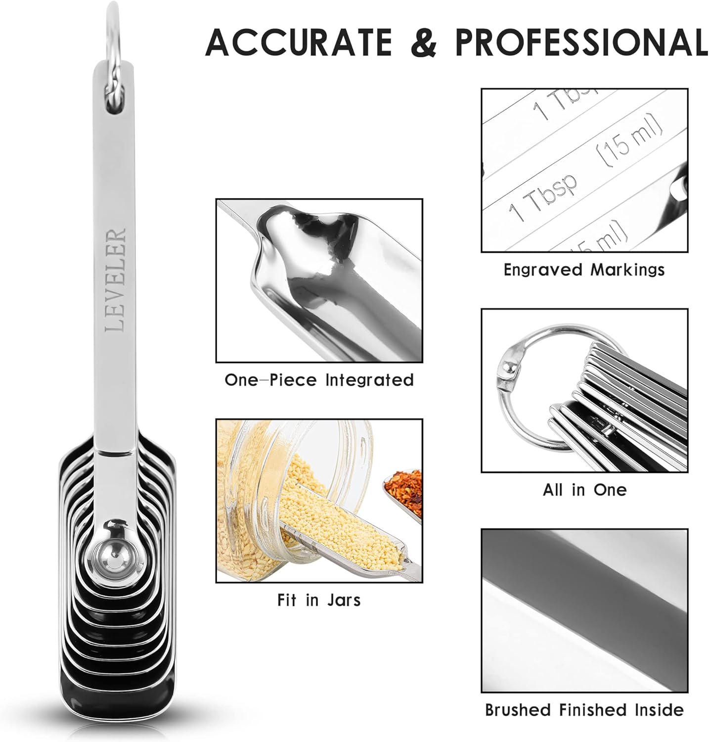 Measuring Cups and Spoons Set, Stainless Steel Measuring Cups and Spoons Set 18: 7 Kitchen Measure Cups, 9 Baking Spice Measure Spoons, US&Metric Measuring Tools for Cooking
