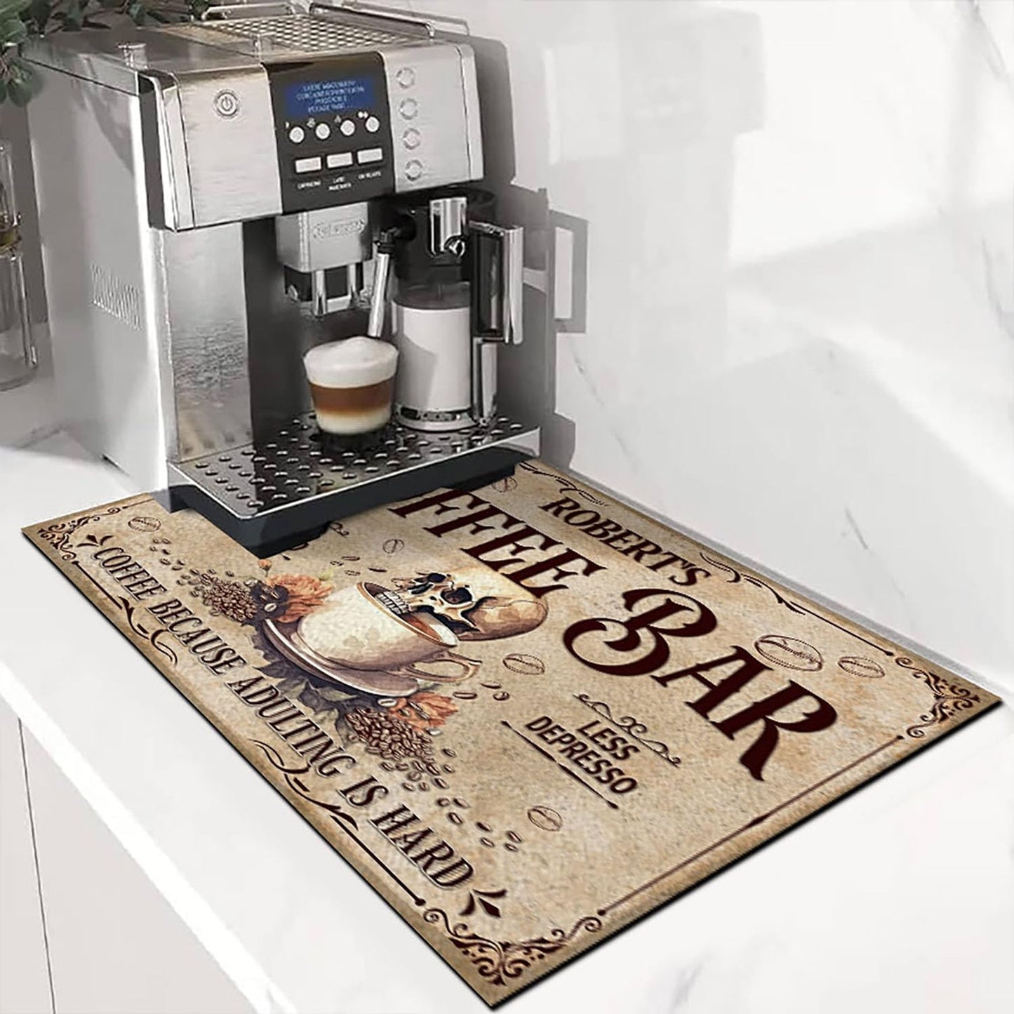 THUYPT Personalized Absorbent Coffee Mat for Counter, Coffee Drying Mat Coffee Bar Accessories, Kitchen Counter Coffee Maker Coffee Station Decoration (03)