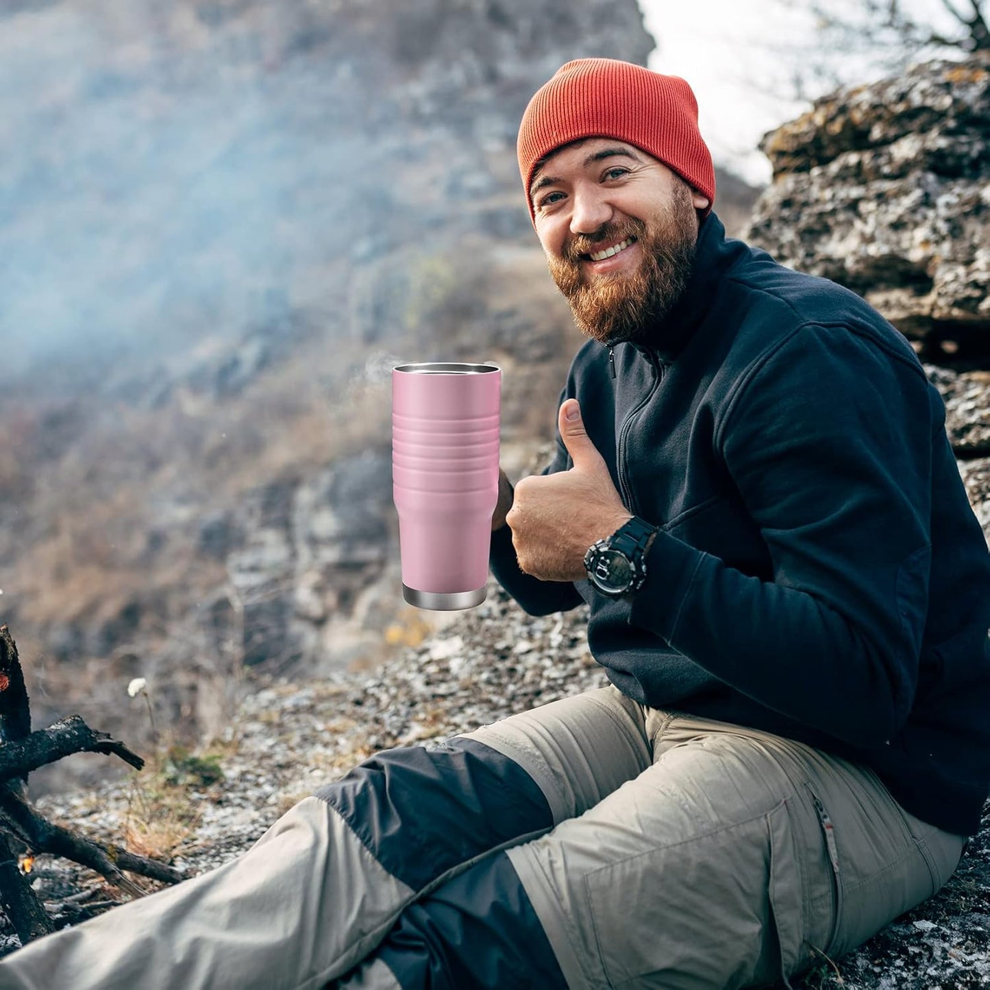 HAUSHOF 24 oz Travel Mug with Handle, Stainless Steel Vacuum Insulated Coffee Double Wall Travel Mugs with Leakproof Lid, BPA Free