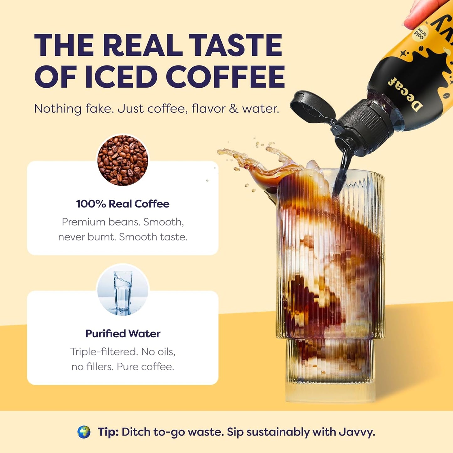 Javvy Coffee Concentrate - Cold Brew Coffee, Perfect for Hot or Iced Instant Coffees, Hot Drinks, Cold Brew Concentrate, 35 Servings - Original Decaf