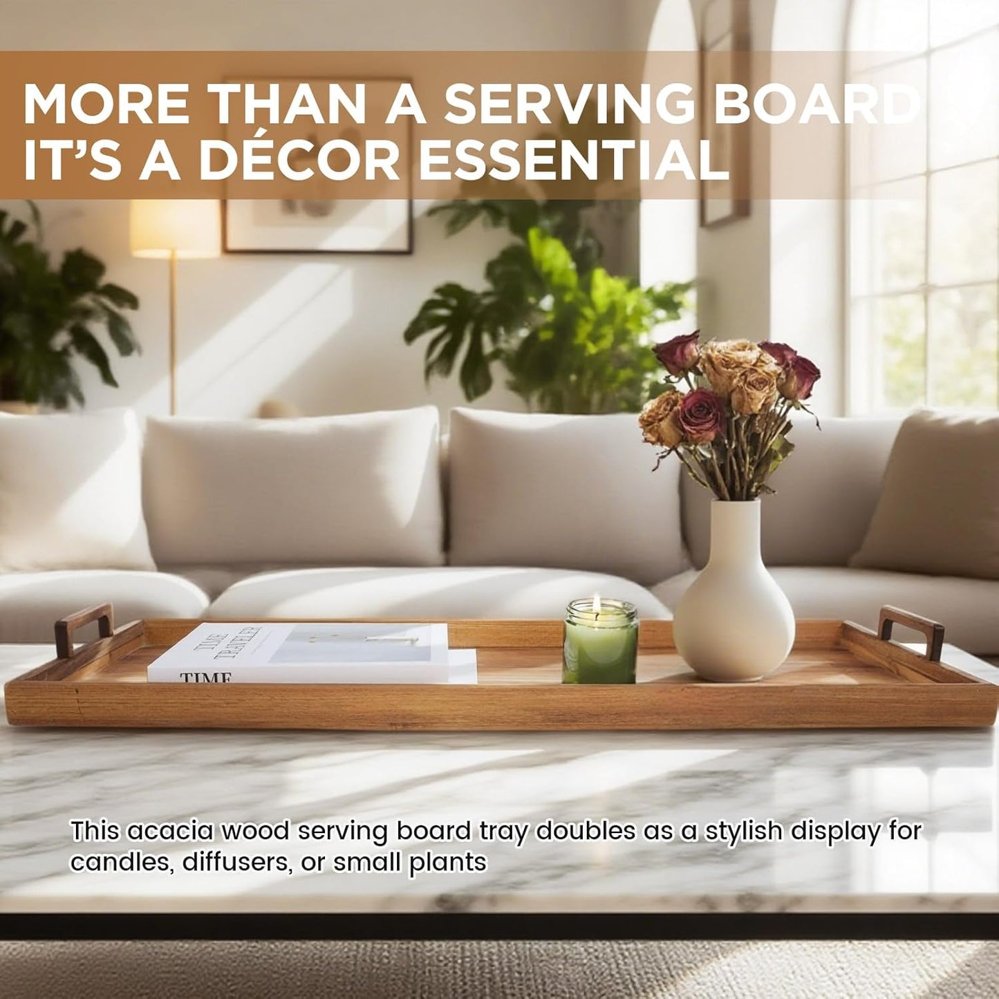 Large Charcuterie Board with Cheese Knife Set,36 x 12 Inch Acacia Wood Large Serving Tray with Handles,Long Wooden Serving Board with 30Pcs Wax Paper,3ft Extra Long Cheese Board