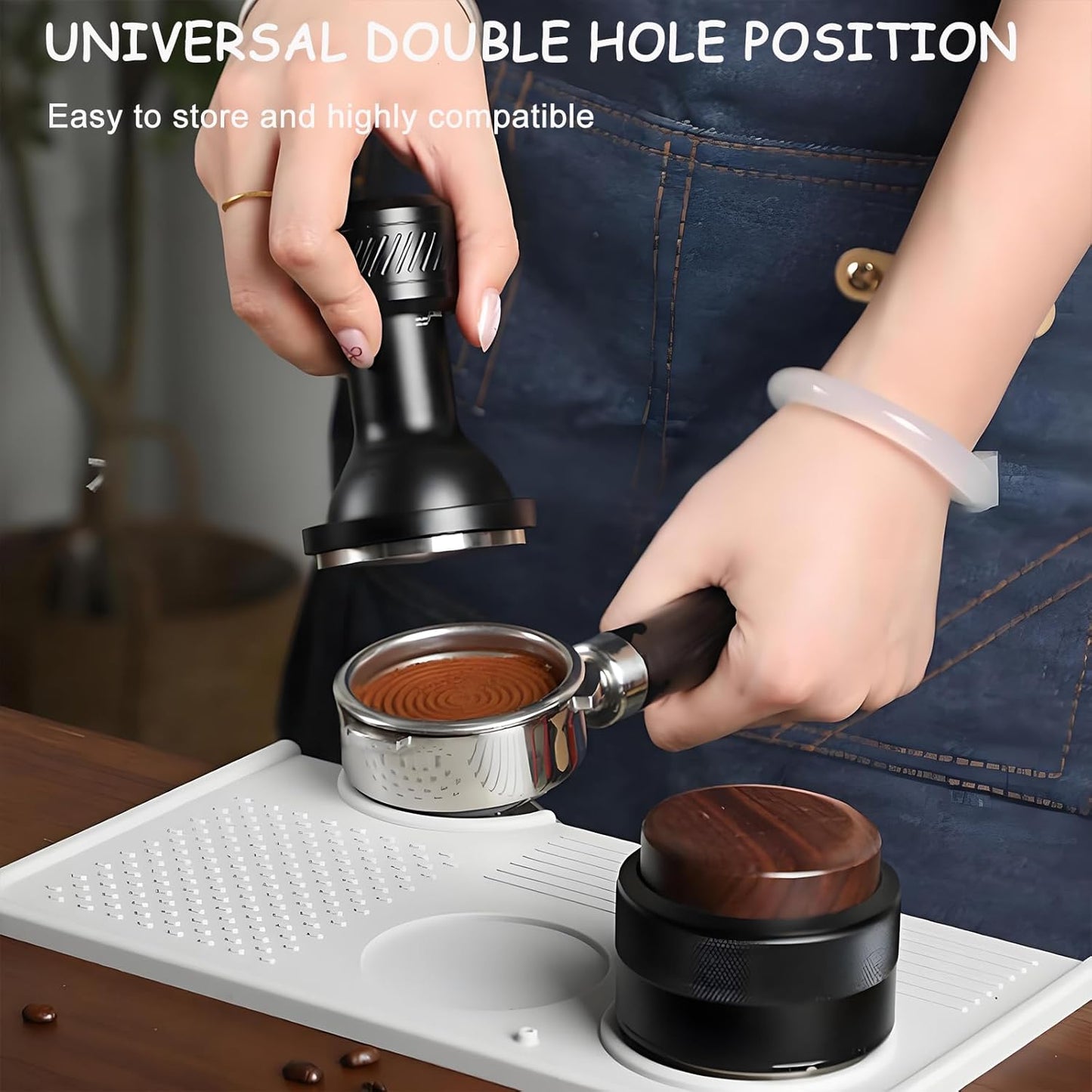 Espresso Tamping Mat – Food Grade Silicone Coffee Tamper Pad with Portafilter Slots, Heat Resistant, Anti-Slip, Waterproof Tamping Station for Baristas
