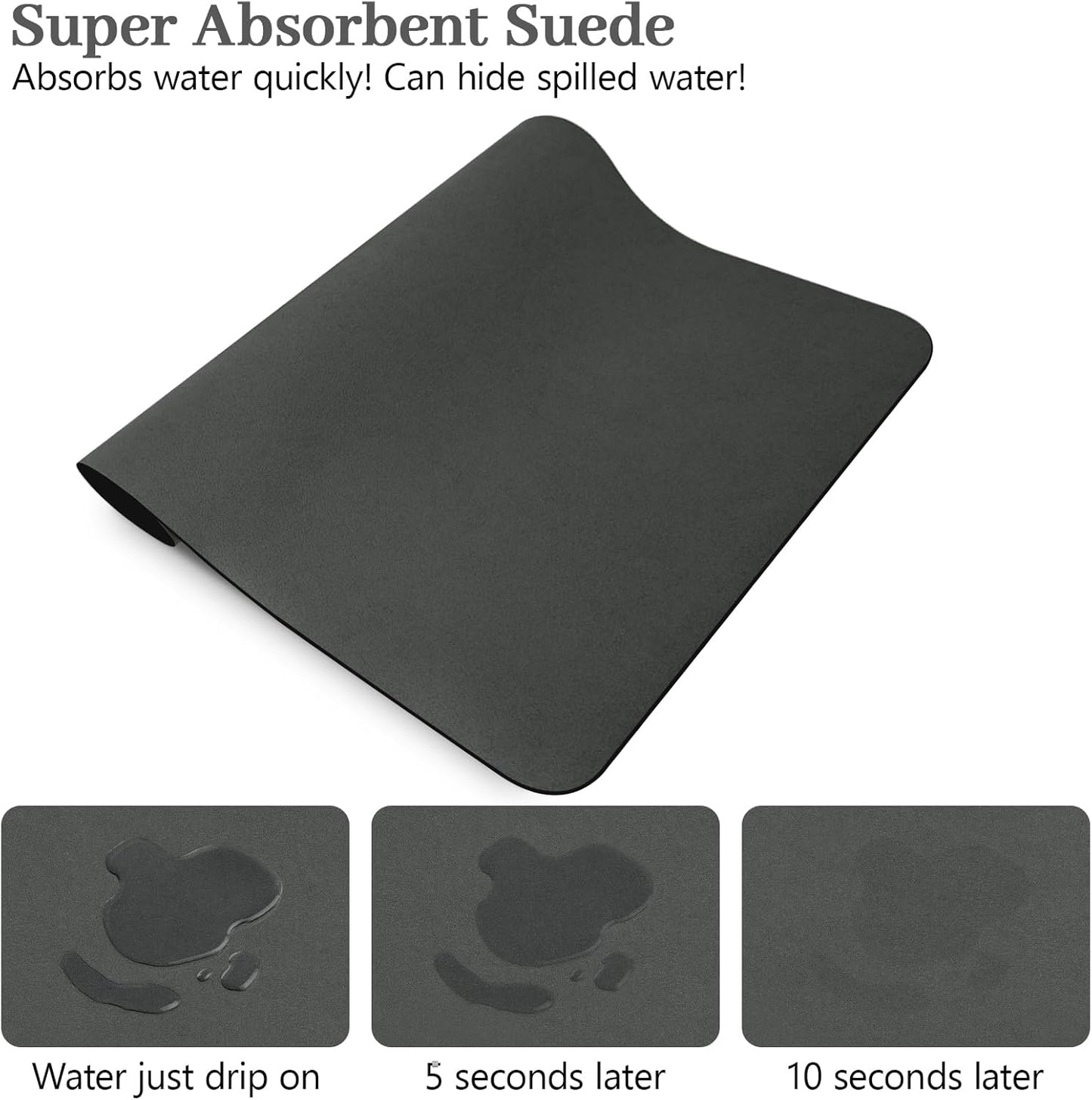 Bloss Coffee Mat, Dish Drying Mat for Multiple Usage, Coffee Bar/Maker Mat, Kitchen Counter Mats, Absorbent Hide Stain Rubber Backed Dish Drying Pad(12.2"x19.7", Dark Gray)