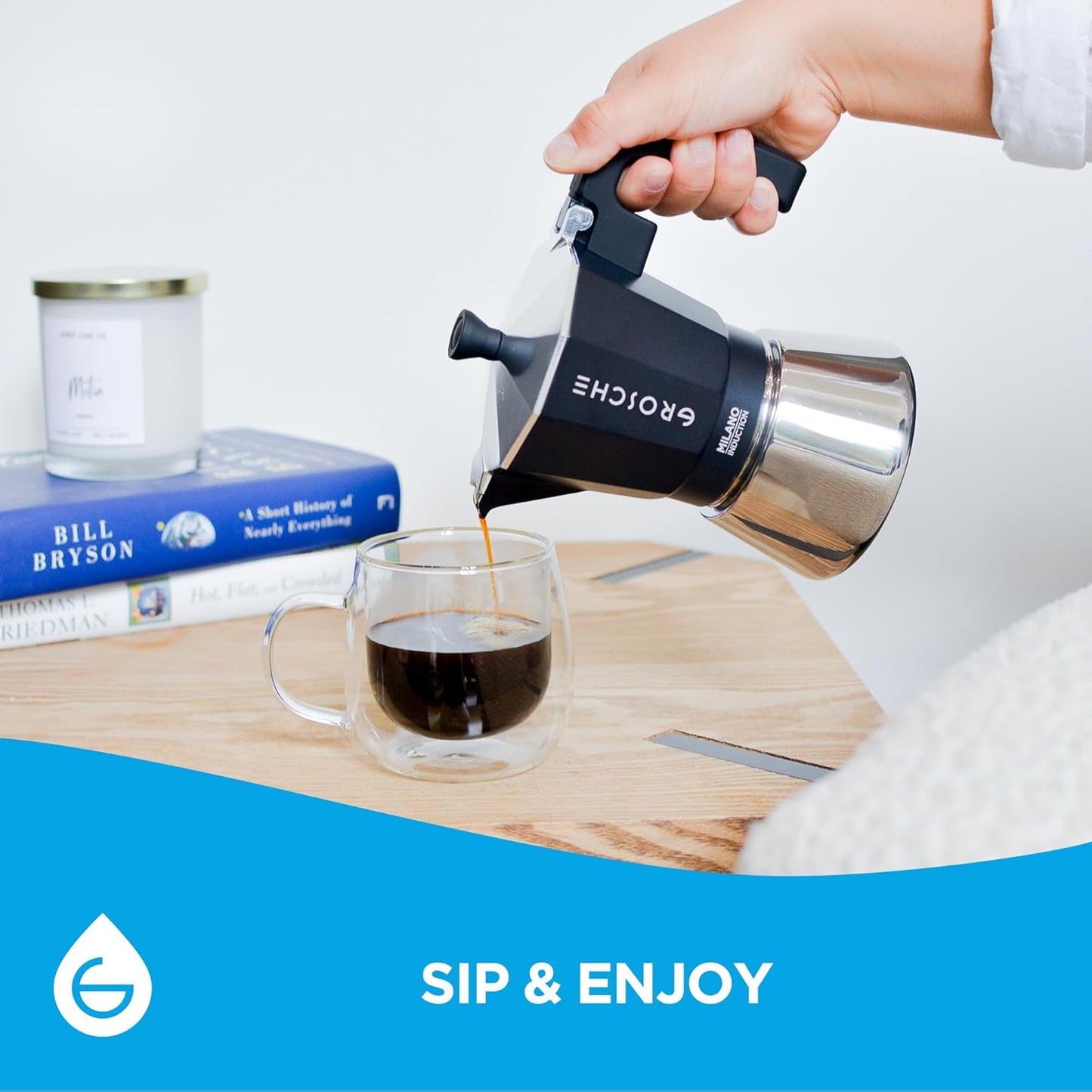 GROSCHE Milano Induction Stovetop Espresso Maker Moka Pot for Greca, Induction, Electric & Gas Stoves, Dishwasher Safe Stovetop Espresso Maker | 9 Espresso Cup, Black