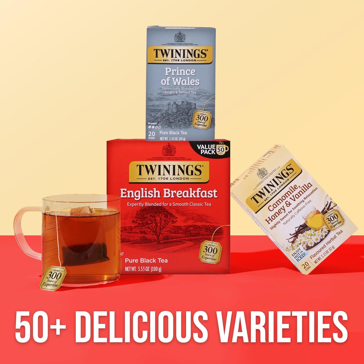 Twinings Prince of Wales Black Tea Individually Wrapped Bags, 20 Count (Pack of 6), Velvety Smooth & Mild, Caffeinated, Enjoy Hot or Iced, 120 Teabags
