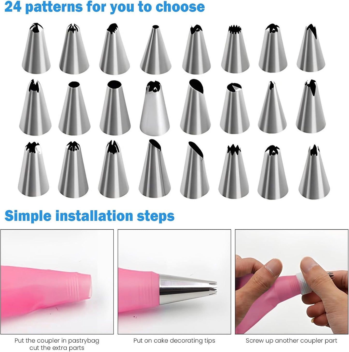 Generic Cake Decorating Kit; 83 Pieces; Pink; Flower Opening; Silicone & Stainless Steel Piping Tips