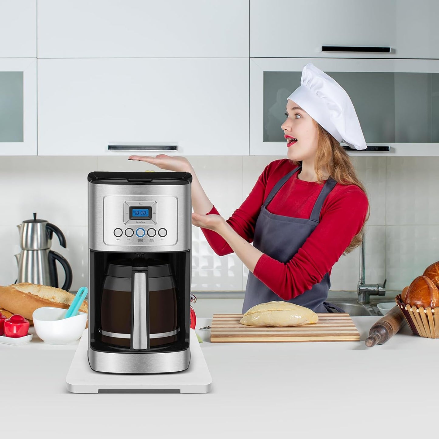 Appliance Slider 360° Rolling Tray for Coffee Maker- Bamboo Coffee Pot Slider Tray Countertop Rotation Sliding Tray with Wheels, Small Appliances Mat White (small 11.8" × 9.8" × 0.6")