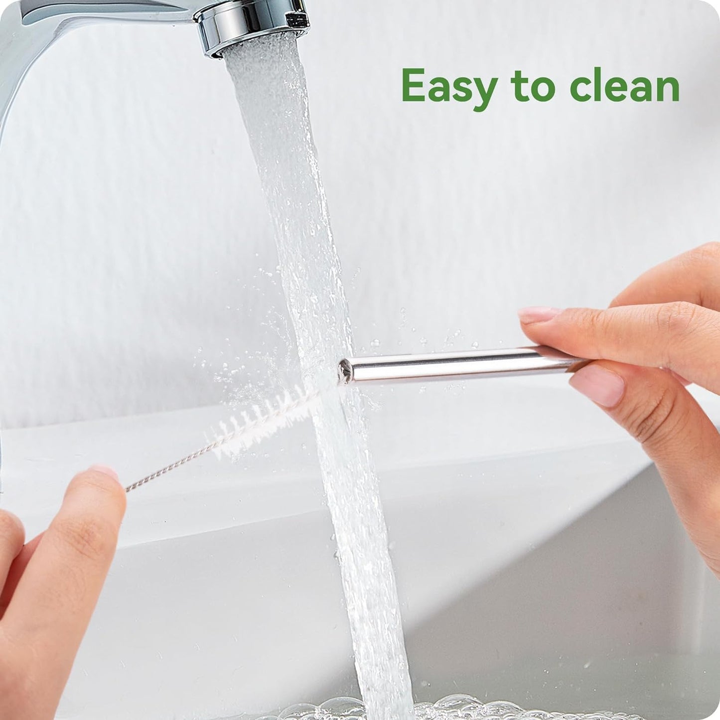 Snowfall 2 Pcs Replacement Metal Straws for Stanley 14 OZ, 20 OZ Tumbler, Stainless Steel Straws with Silicone Tip for 20 OZ Tumbler, Straw Brush (Cream Gray)