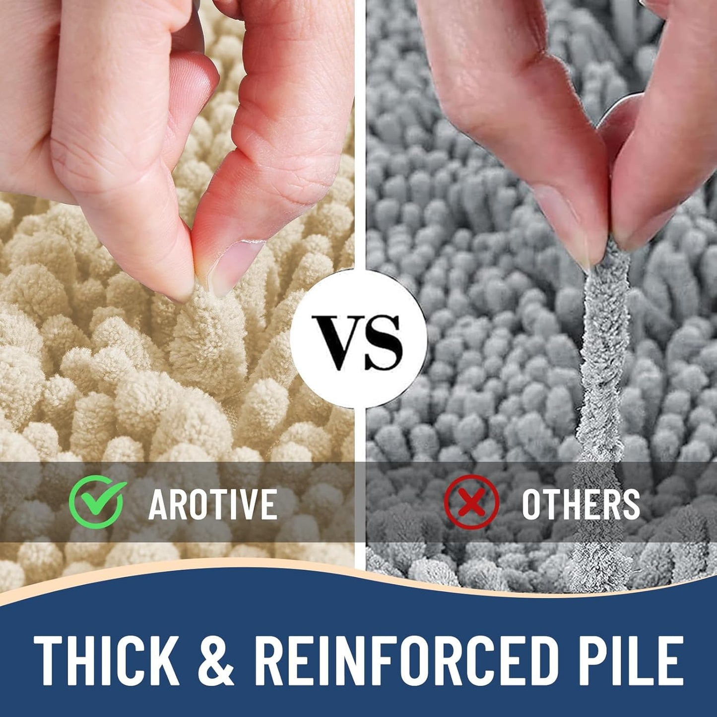 Arotive Luxury Chenille Bathroom Rug Mat, Extra Soft Thick Absorbent Shaggy Bath Rugs, Non-Slip Machine Wash Dry, Plush Bath Mats for Bathroom, Shower and Tub, 36x24, Cream Beige