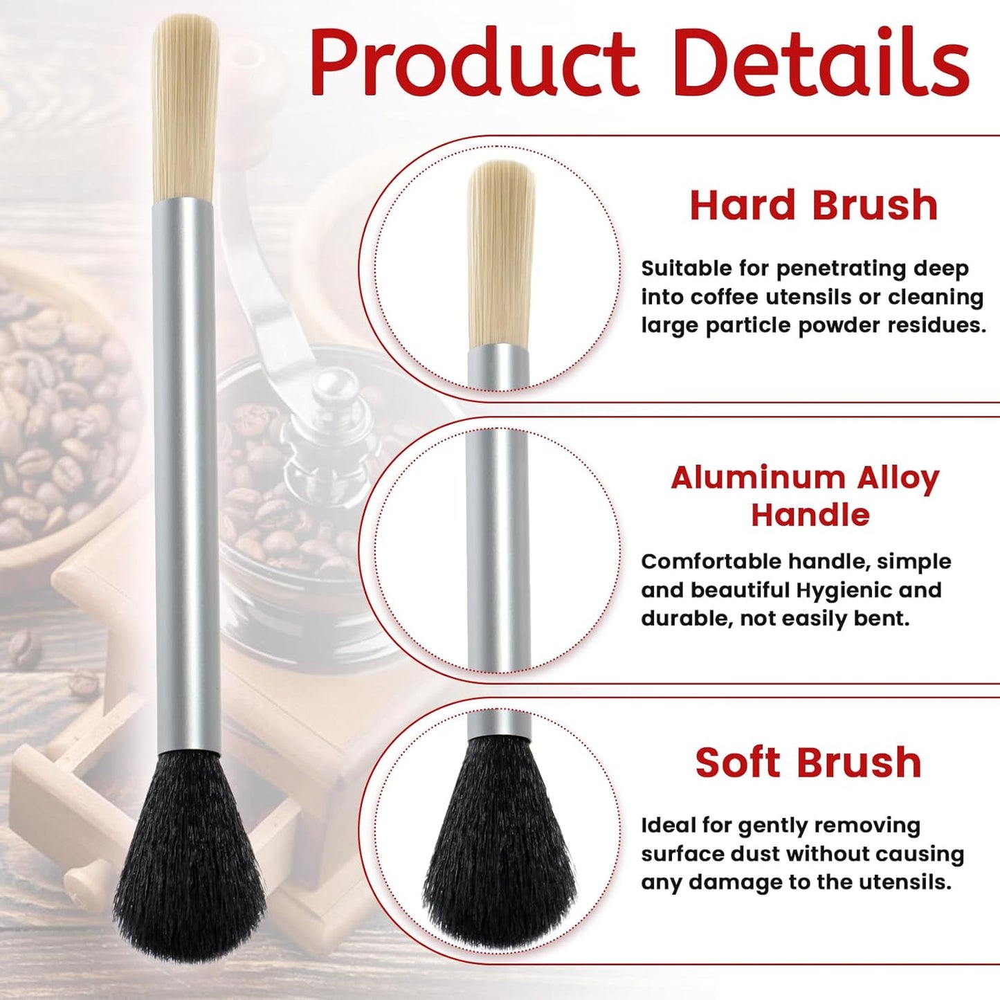 Giantree Dual Head Coffee Brush, Coffee Grinder Brush, Dusting Espresso Brush Coffee Grinder Cleaner, Barista Tools for Coffee Machine Toaster Cleaning(Silver)