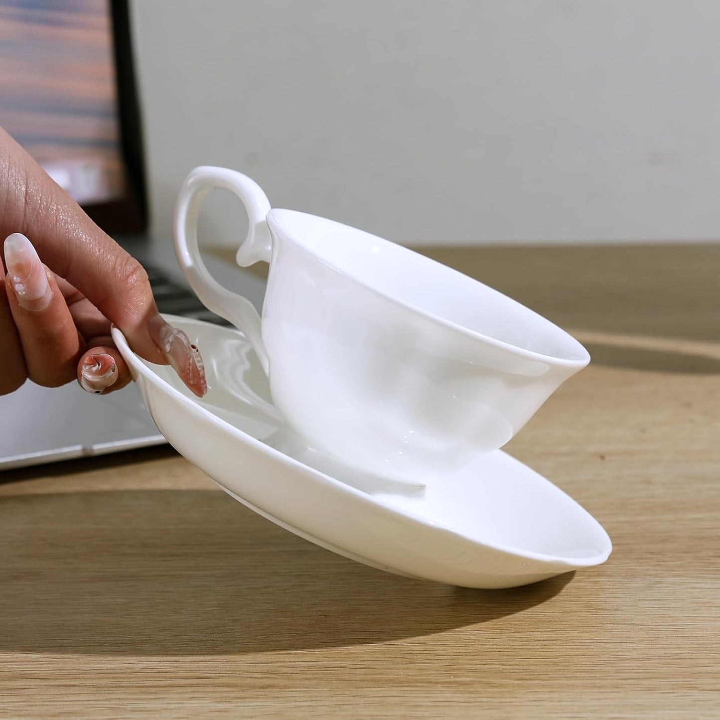 Fine Bone China Coffee Cups with Saucers, Set of 4 Vintage British Royal Style Ceramic Tea Cups, 4 Oz Small Tea Cup and Saucer Set for Afternoon Tea or Gift