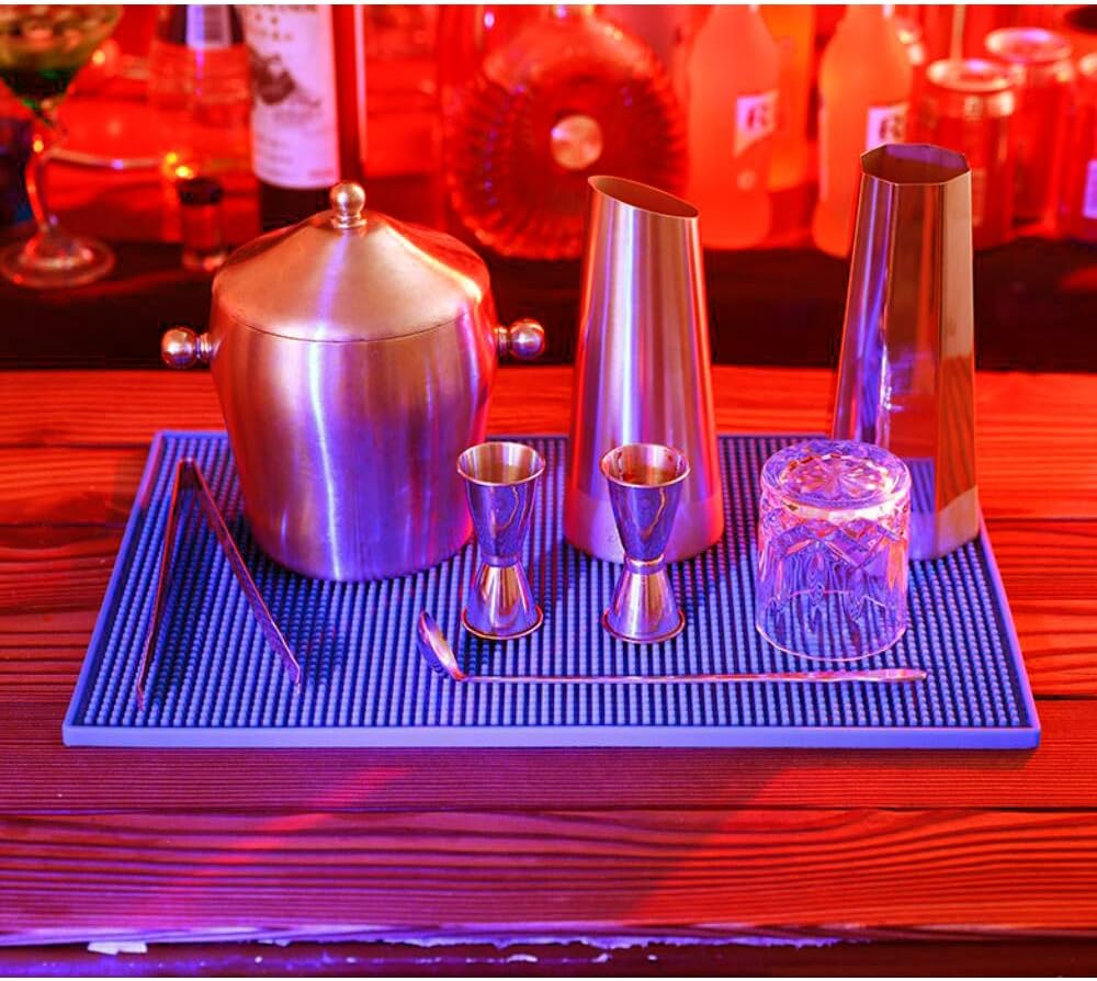 17.7" x 11.8" Rubber Bar Mat, Non-Slip and Anti-Spill Non-Toxic Soft Rubber Mats, Coffee Bars, Bars, Restaurants and Barbers Service Mats (2PACK, Navy)