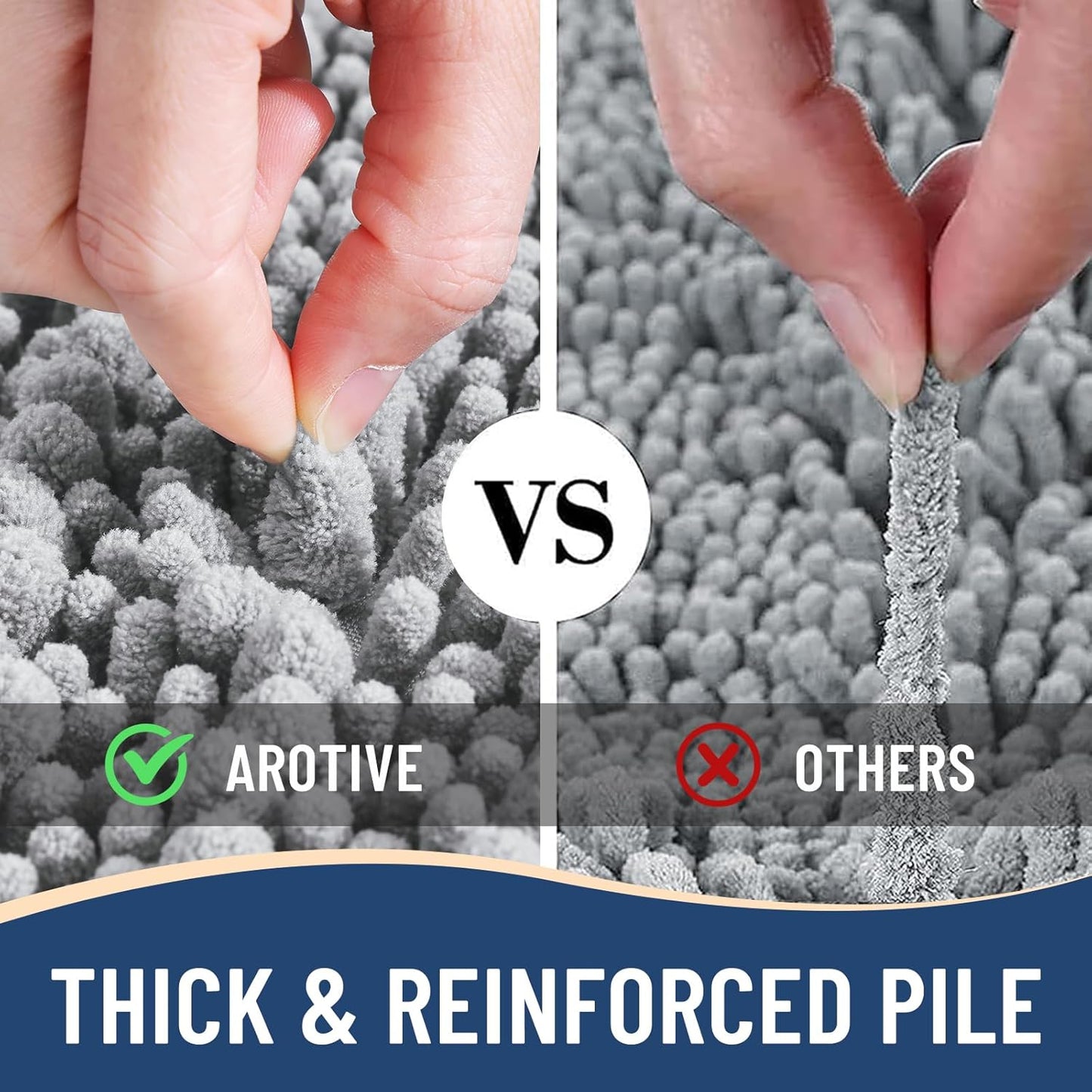 Arotive Luxury Chenille Bathroom Rug Mat, Extra Soft Thick Absorbent Shaggy Bath Rugs, Non-Slip Machine Wash Dry, Plush Bath Mats for Bathroom, Shower and Tub, 47x32, Light Grey