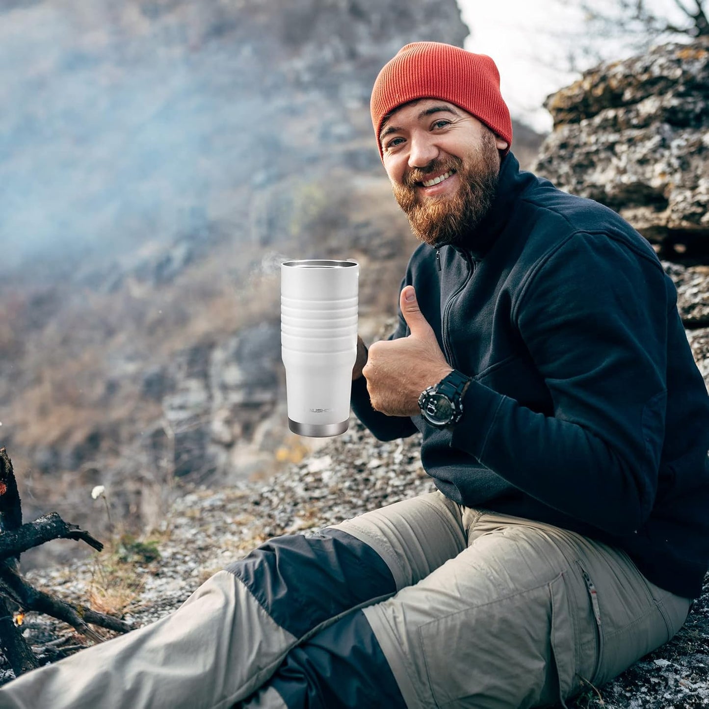 HAUSHOF 24 oz Travel Mug with Handle, Stainless Steel Vacuum Insulated Coffee Mug, Double Wall Travel Mugs with Leakproof Lid, BPA Free