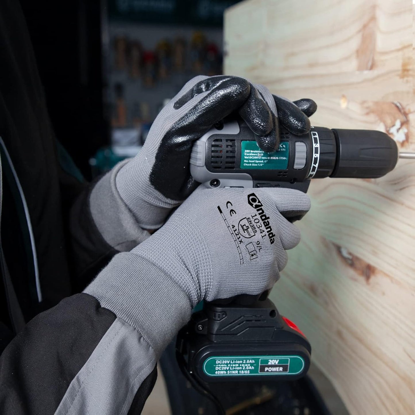 ANDANDA Smart Touch Work Gloves - 12 Pairs, 3D Comfort Stretch Fit, Nitrile Coated with Grip, Seamless Knit Nylon, Suitable for Warehousing, Logistics, Handling, Black (S)