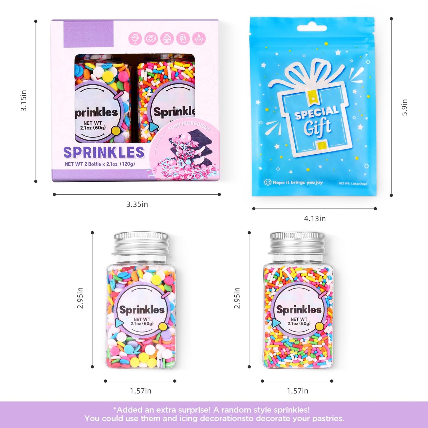 Rainbow Sprinkles, Confetti Sprinkles, Round Sprinkles, Rainbow Sprinkles for Cake Decorating, Chocolate, Cupcake, Candy Sprinkles, and Ice Cream Toppings. (120g/4.2oz)