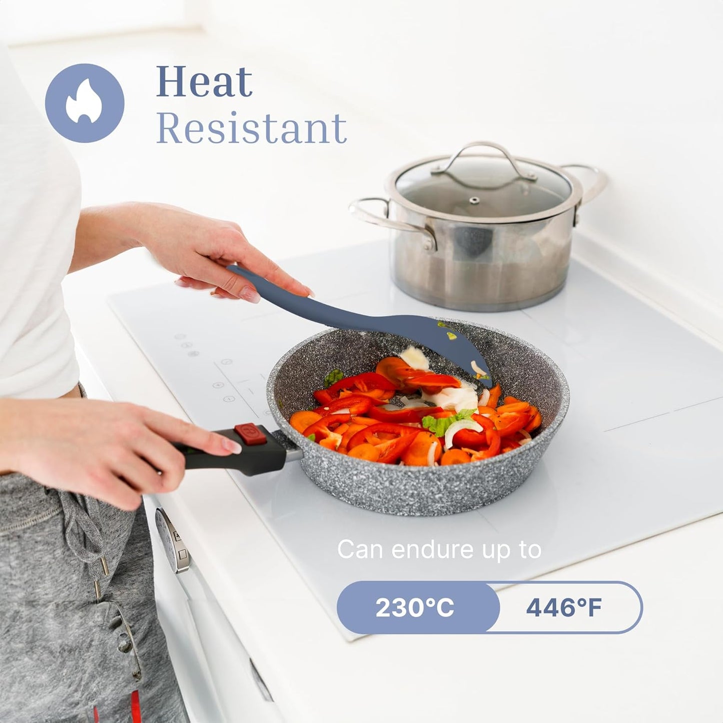 Silicone Rice Paddle Set – 2-Piece Set of Spoon Spatulas for Non-Stick Cookware – Kitchen Tools and Accessories with Comfortable Handles, Heat-Resistant Utensils for Cooking and Baking – Blue