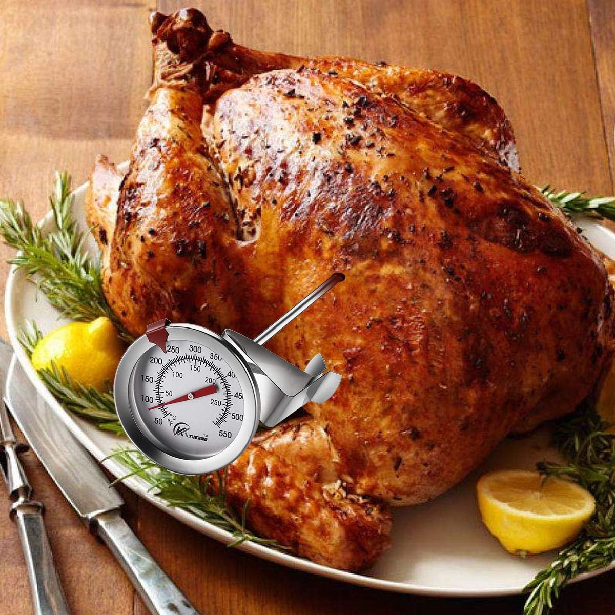 KT THERMO Deep Fry Thermometer with Instant Read,Oil Thermometer(2-Pack),12” Stainless Steel Stem Meat Cooking Thermometer,Best for Turkey,BBQ,Gril