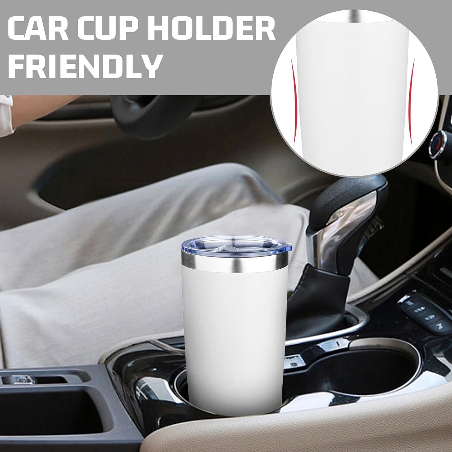 20oz Tumbler with Lid Double Wall Vacuum Insulated Travel Coffee Mug Stainless Steel Thermal Cup Powder Coated Sturdy Coffee Tumbler for Hot and Cold Beverage (White,1)