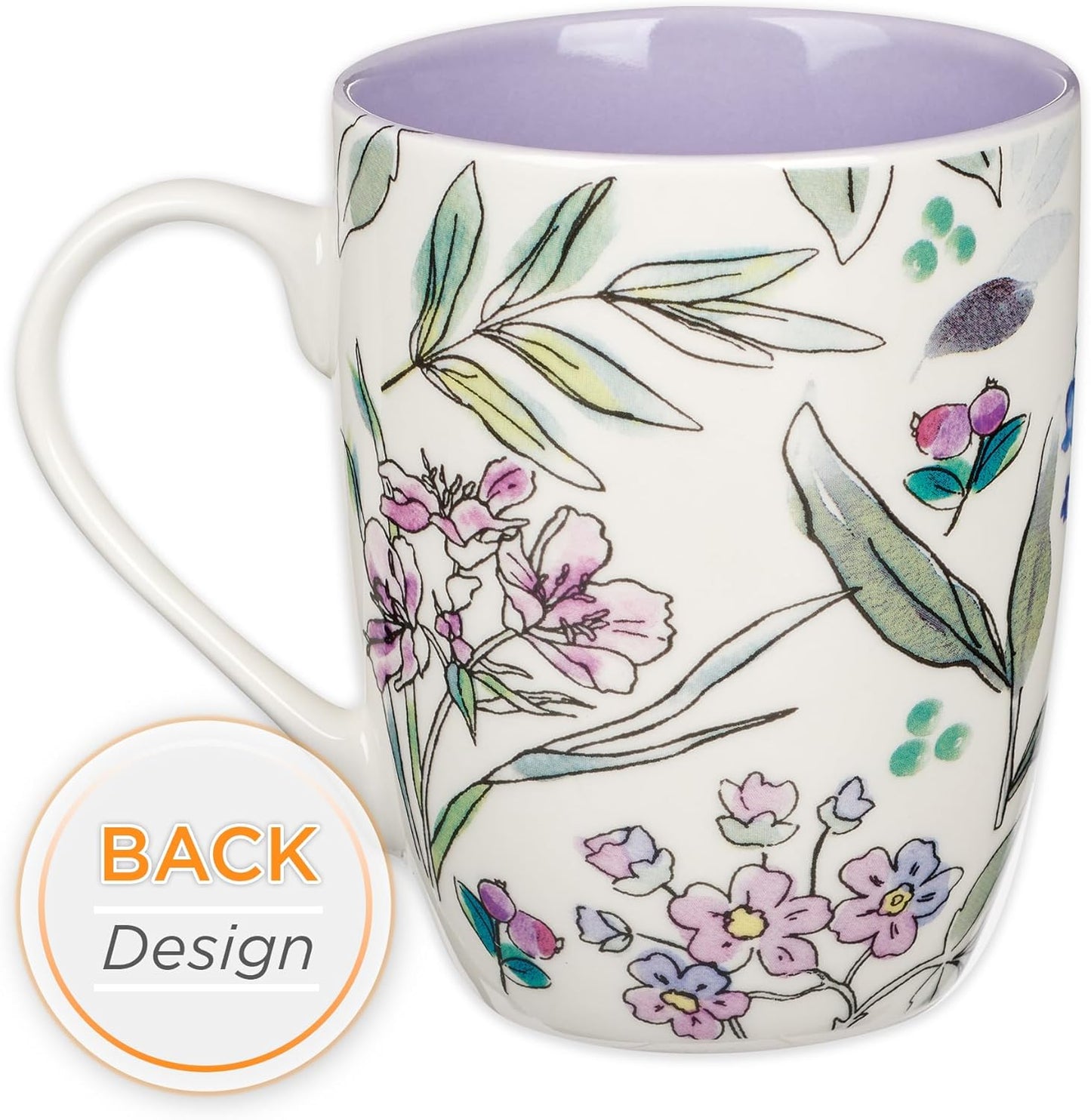 Christian Art Gifts Inspirational Ceramic Coffee & Tea Mug for Women: Amazing Grace, Cute Encouraging Lead-free Microwave & Dishwasher Safe Drinkware, White & Lavender Purple Multicolor Floral, 12 oz.