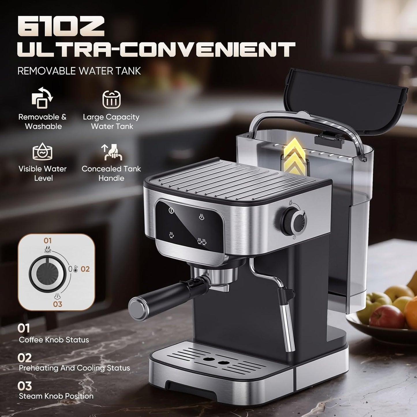 Espresso Machine 20 Bar, Professional Espresso Maker with Power Milk Frother,Compact Espresso Coffee Machine With LED Touch Screen for Home Latte, Cappuccino, 61OZ Removable Water Tank 2025