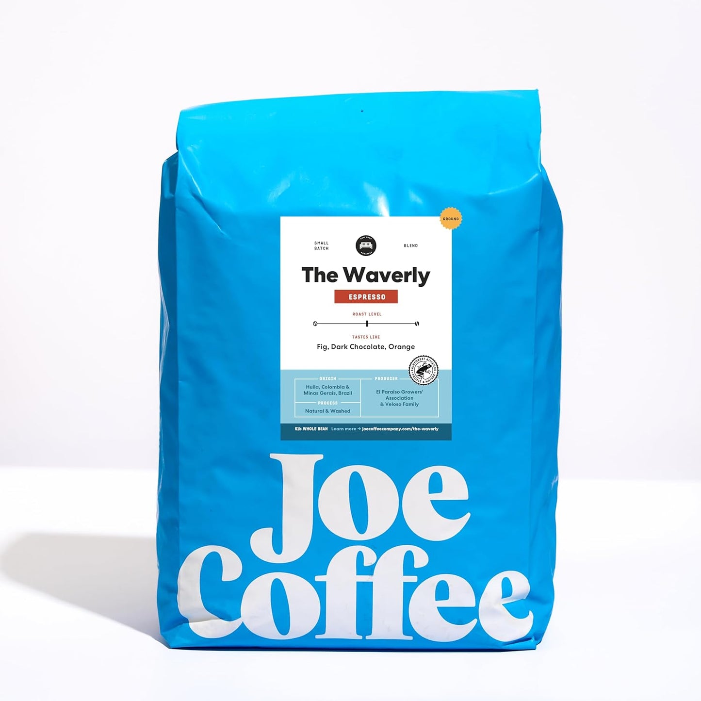 Joe Coffee Company - The Waverly Ground Specialty Coffee, 5 lb Bag | NYC Roaster, Rainforest Alliance Certified, Kosher, Climate-Friendly