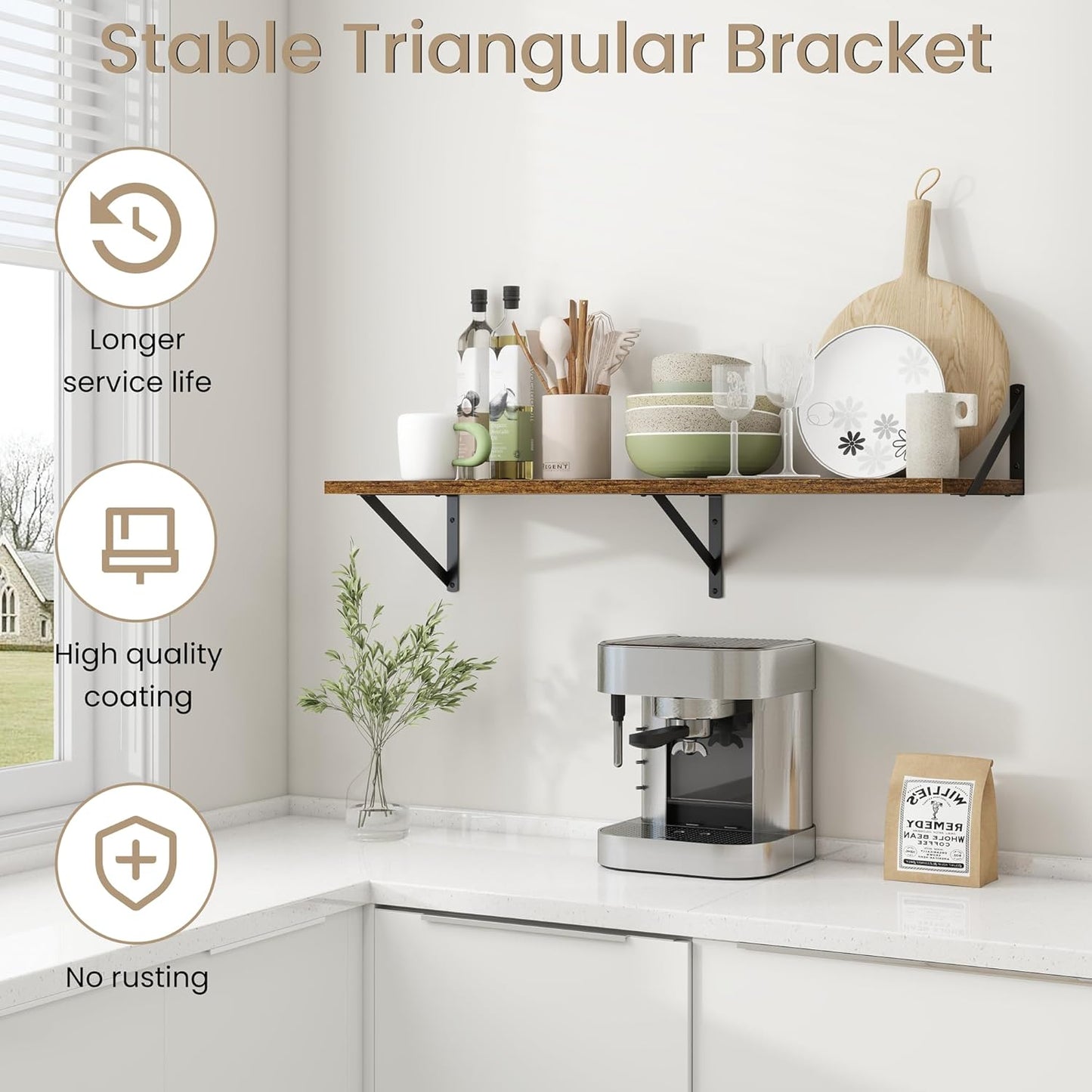 Dreamland Deep Floating Shelves for Wall, Brown Wood Wall Mounted Shelves, Large Floating Shelf 12 * 36 inch Set of 2 for Bookshelf Living Room Bedroom Home Office Bathroom