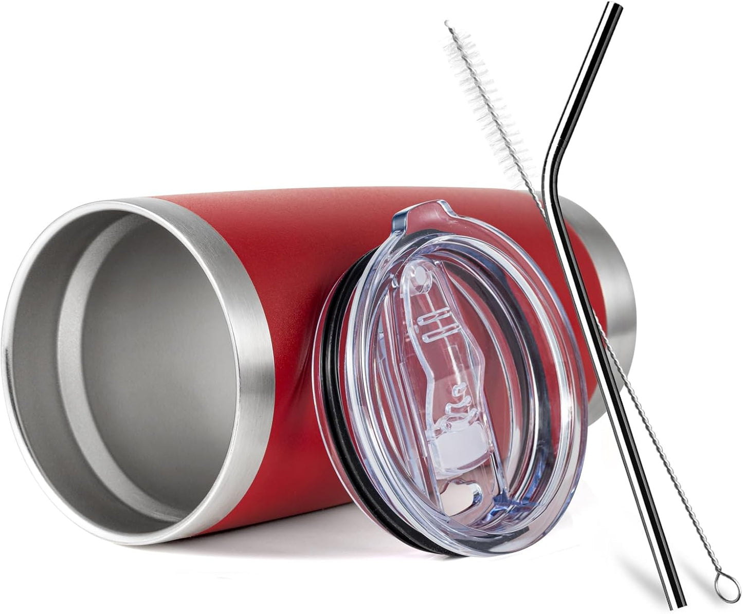 COMOOO 20oz Double Wall Vacuum Insulated Travel Mug, Stainless Steel Tumbler with Lid and Straw Durable Powder Coated Insulated Coffee Cup for Cold & Hot Drinks (Red, 4 PACK)