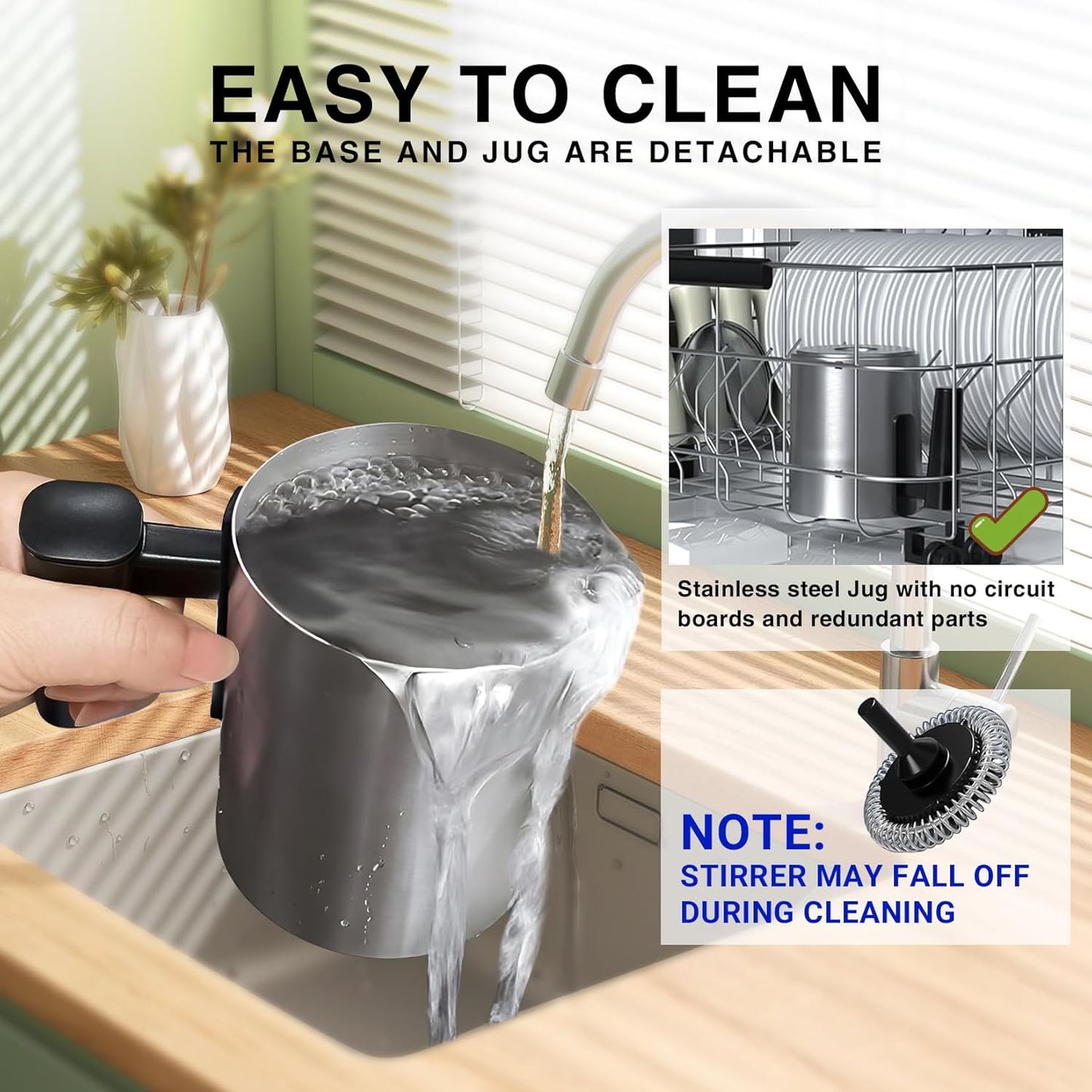 Electric Milk Frother and Steamer, 400ml(13.5oz) 4-in-1 Stainless Steel Pitcher with Auto Shut-Off, Hot & Cold Foam Maker and Milk Warmer for Lattes, Cappuccinos, Macchiato, Dishwasher Safe