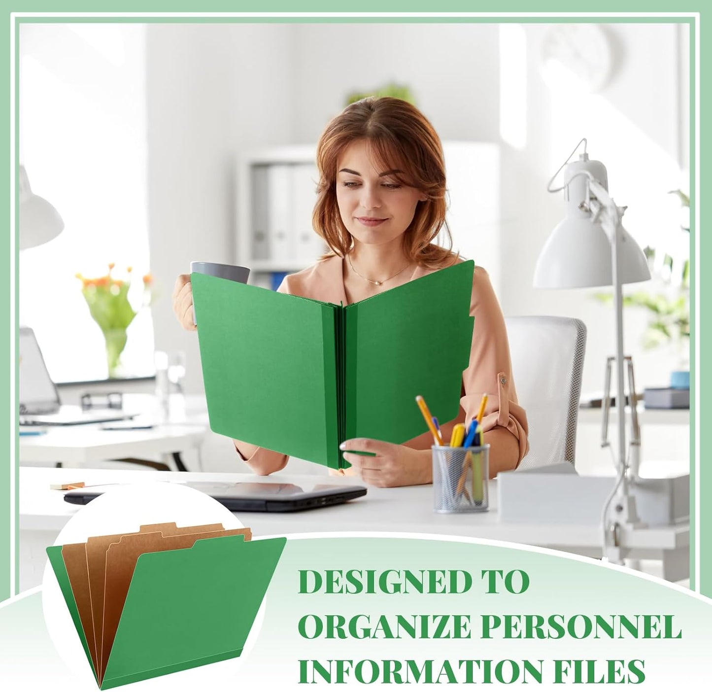 48 Pcs Classification Folders Letter Size, Back to School Supply for Teacher, Student, 3 Dividers Pressboard File Folder Bulk with 2 Fasteners, 3.5 Inch Expanding File Organizer (Green)