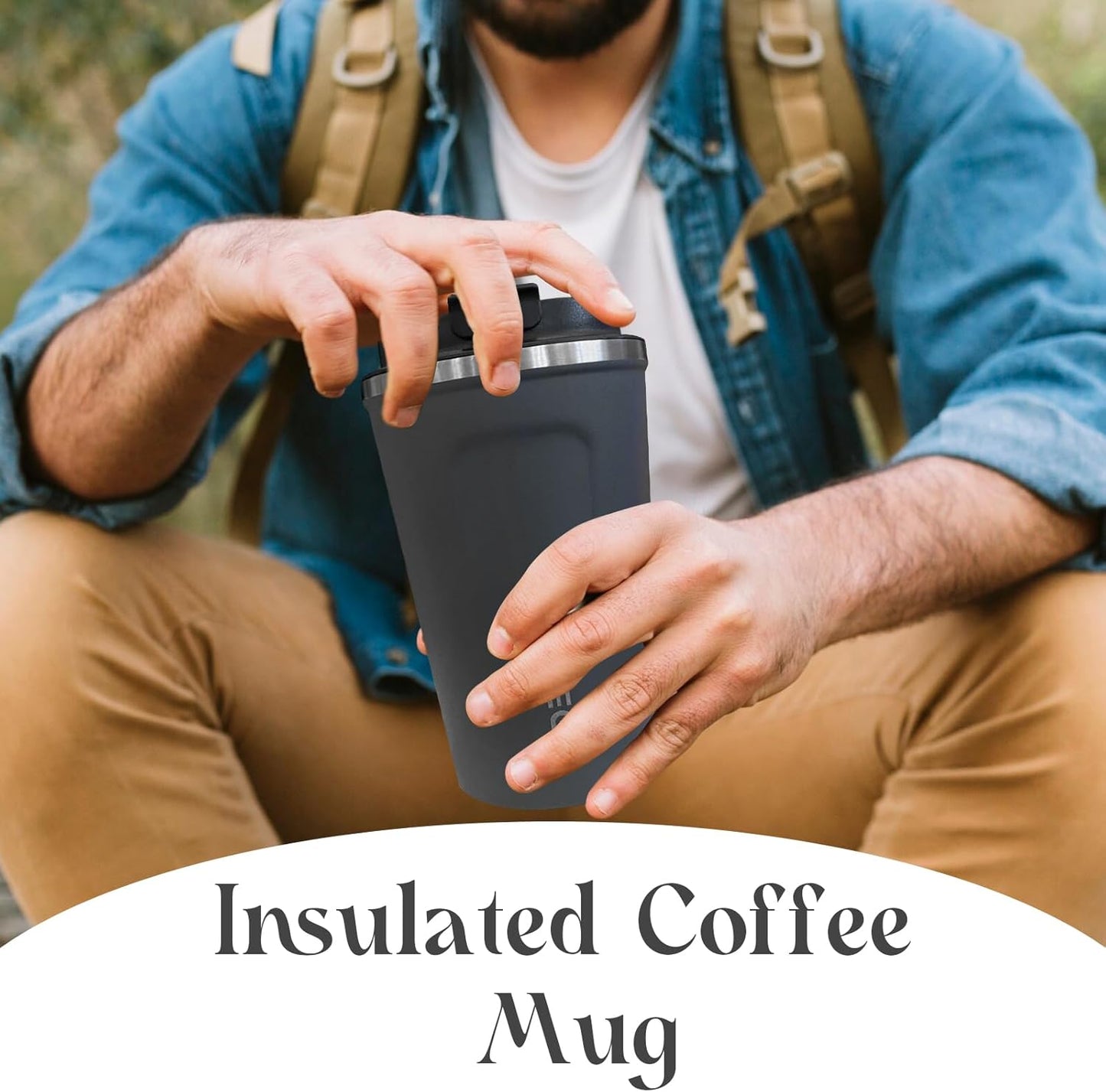 YINBAOGE Insulated Travel Coffee Mug Spill Proof Leak Proof Pobtable To Go Camping Stainless Steel Coffee Tumbler Reusable Coffee Cups with Lids Thermos for Hot and Cold Drink (2nd-Blue, 17 OZ)