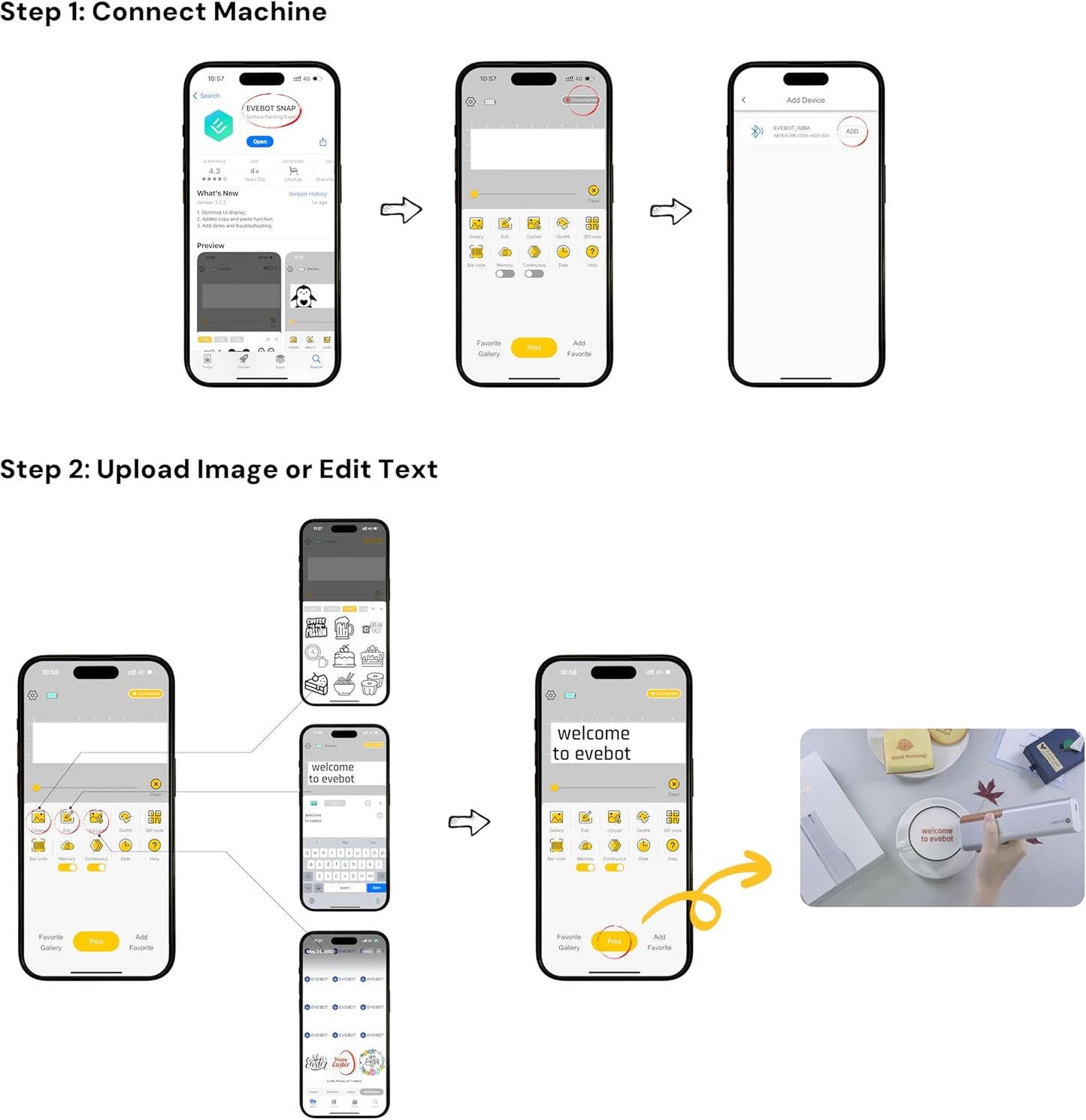 Handheld Food PrintPen Portable Mini Coffee PrintPen Latte Art Macaron Cookie DIY Design Print Pen, Christmas Gifts Bluetooth 4.2 - Brown, Red and Black 3PCS Colors