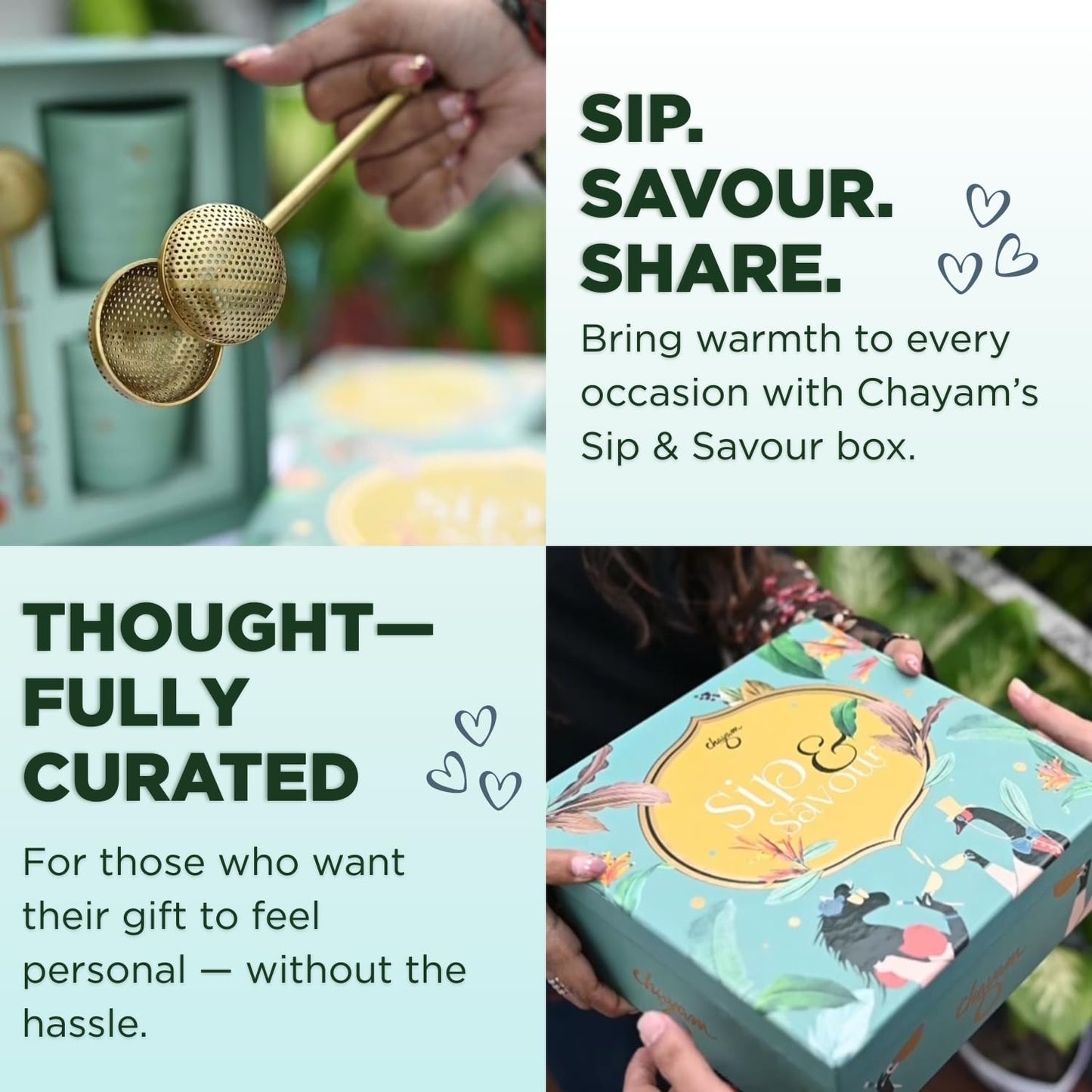 CHAYAM Tea Lover's Luxury Gift Basket with Cups & Infuser | 10 Assorted Tea Bags, Ginger Lemongrass Herbal Loose Leaf 50g/1.76oz, 2 Mugs & Lead-Free Premium Brass Infuser | Self-Care Gifts for Mom and Her