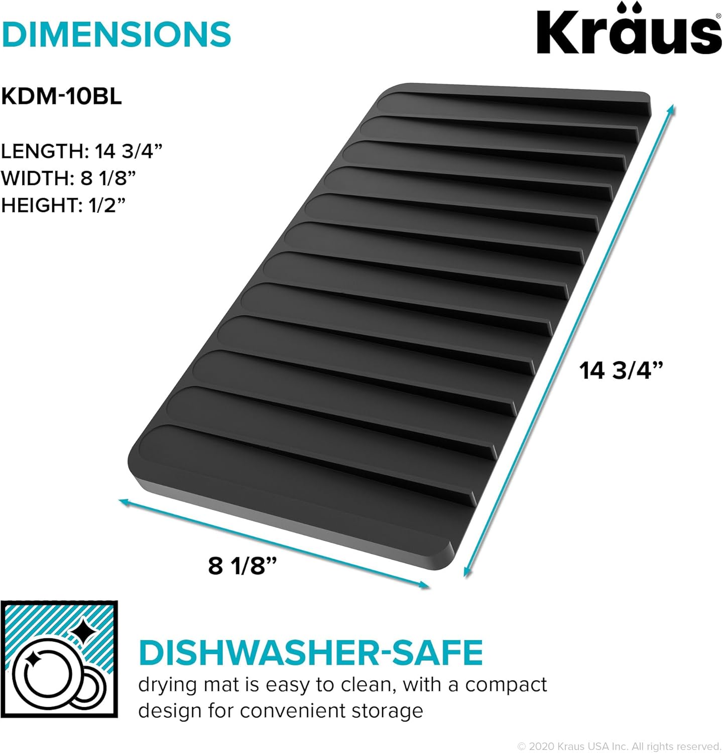 Kraus Self-Draining Silicone Dish Drying Mat and Silicone Soap Dish Holder for Bathroom or Kitchen Counter in Dark Grey, KDM-10-05DG
