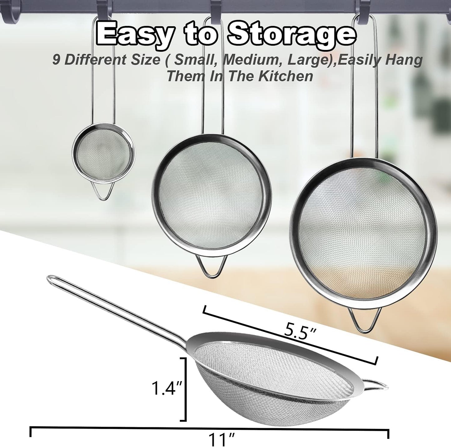 Anaeat Fine Mesh Strainers - Premium Stainless Steel Colander Sieve Sifters, with Durable Mesh and Sturdy Handle, Excellent for Sifting Dry ingredients, Flour, Pastas, Rice, Tea (5.5")