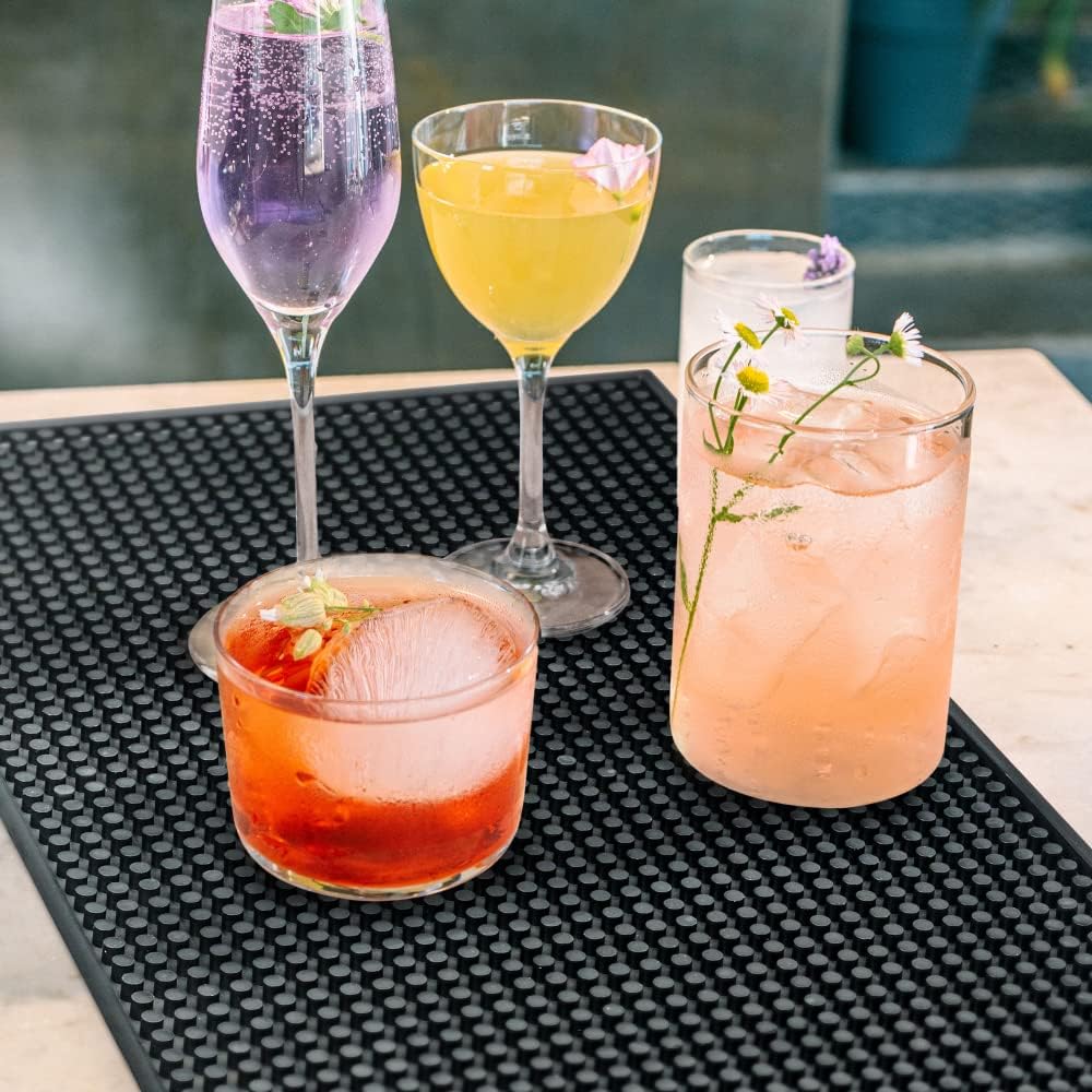 Large Size Thicker Bar Mat for Countertop,Dish Drying Mat, Coffee Bars, Tea Bar,Under Sink Storage Mat 12X24''( Black)