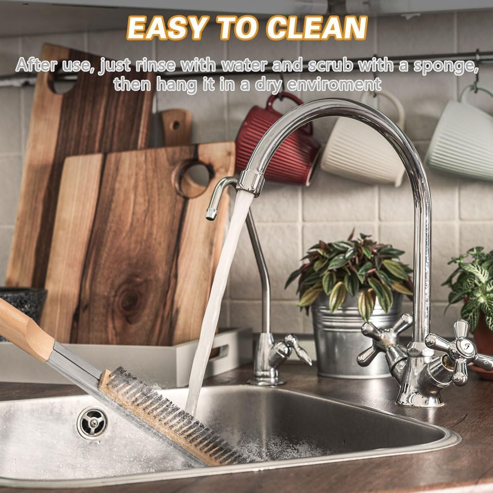 Pizza Oven Brush, 21" Brush and Stainless Steel Scraper for Pizza Stone, BBQ Grill Cleaning Brush Non Scratch Heat Proof Stainless Steel Bristles with Screwdriver for Pizza Oven and Accessories